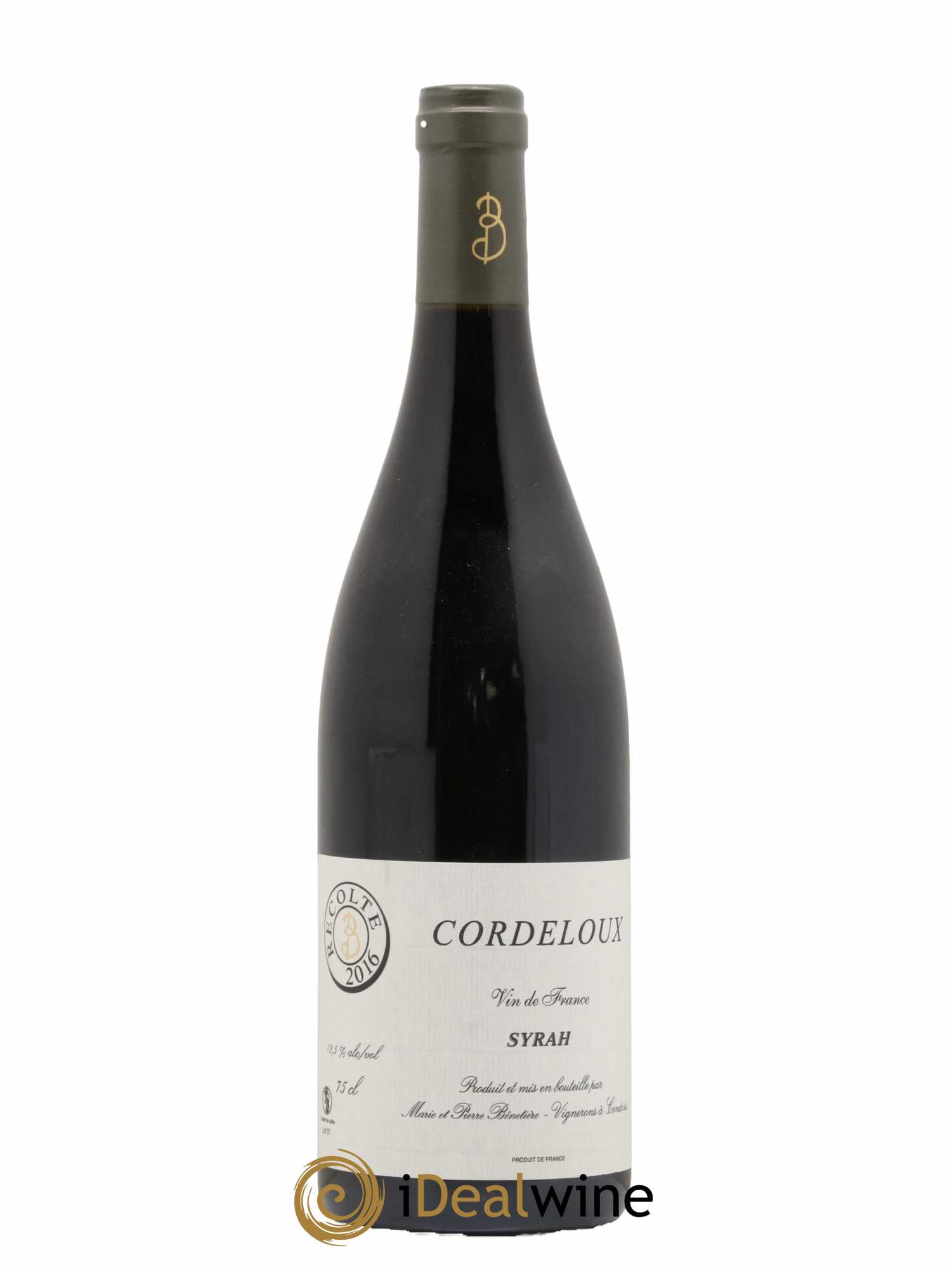 Vin de France Syrah Cordeloux Marie et Pierre Bénetière (Domaine) 2016 - Lot de 1 bouteille - 0