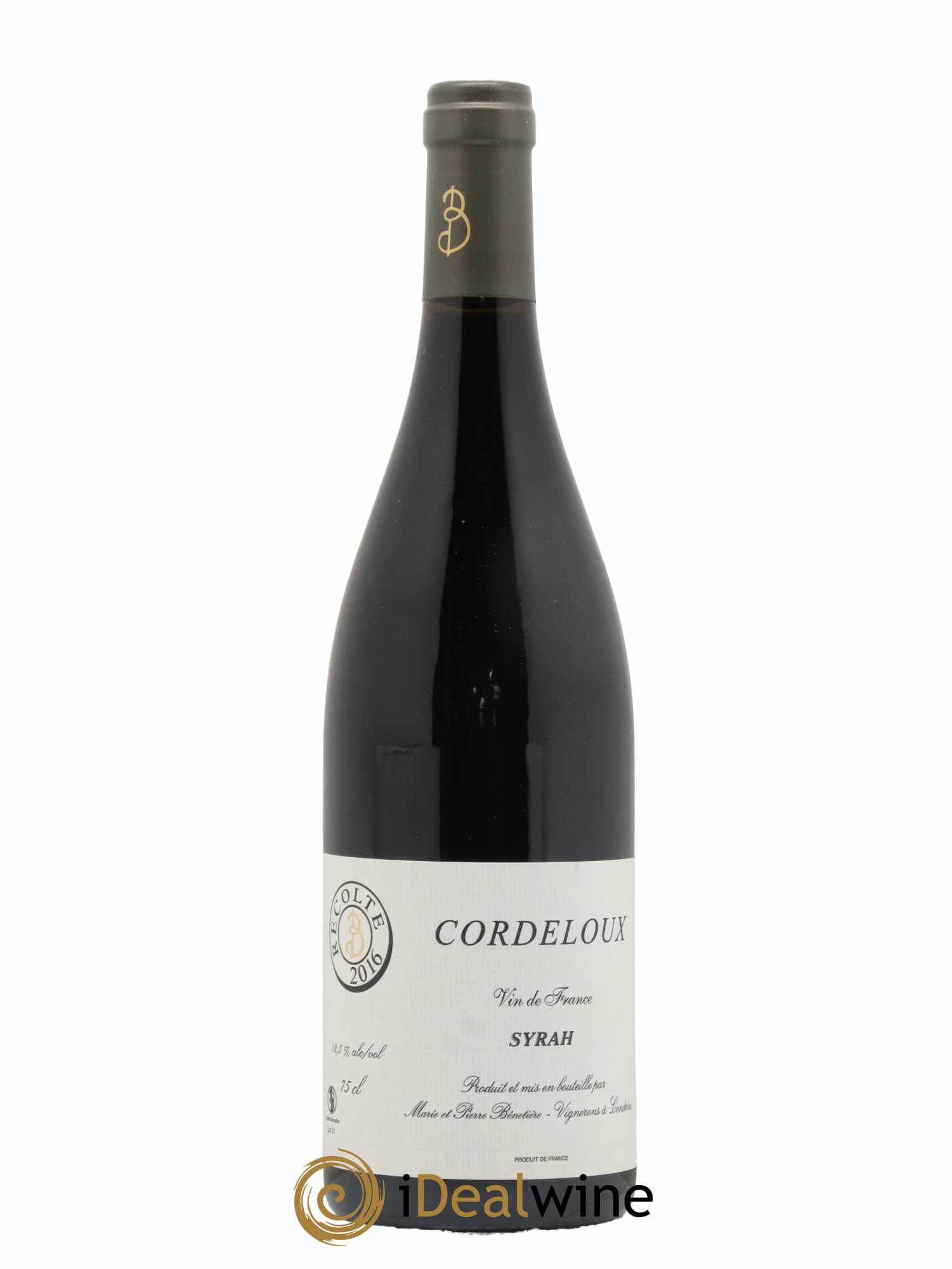 Vin de France Syrah Cordeloux Marie et Pierre Bénetière (Domaine) 2016 - Lot de 1 bouteille - 0