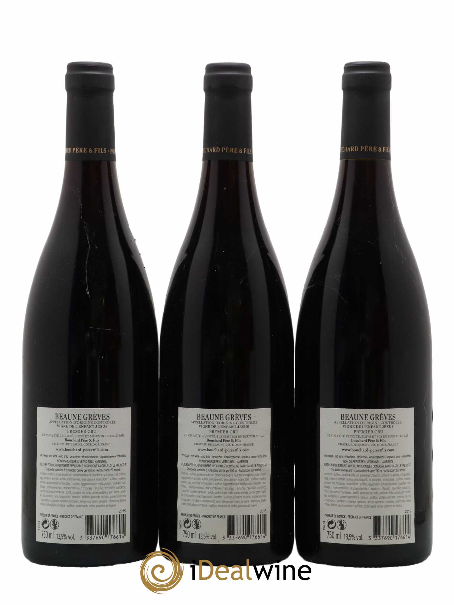 Beaune 1er Cru Grèves - Vigne de l'Enfant Jésus Bouchard Père & Fils 2015 - Lot of 3 bottles - 1