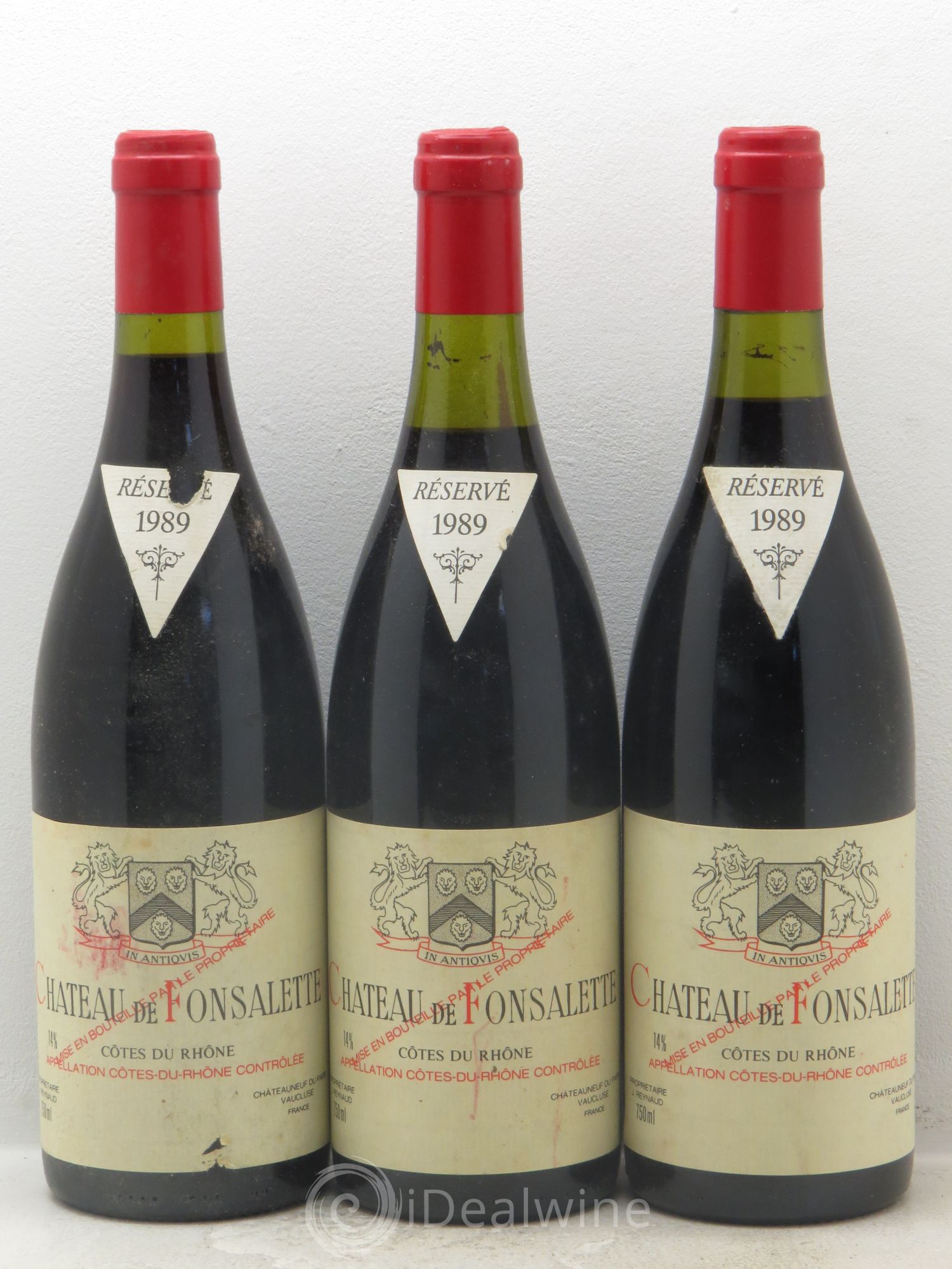 Côtes-du-Rhône Château de Fonsalette Emmanuel Reynaud 1989 - Lot de 3 bouteilles - 0