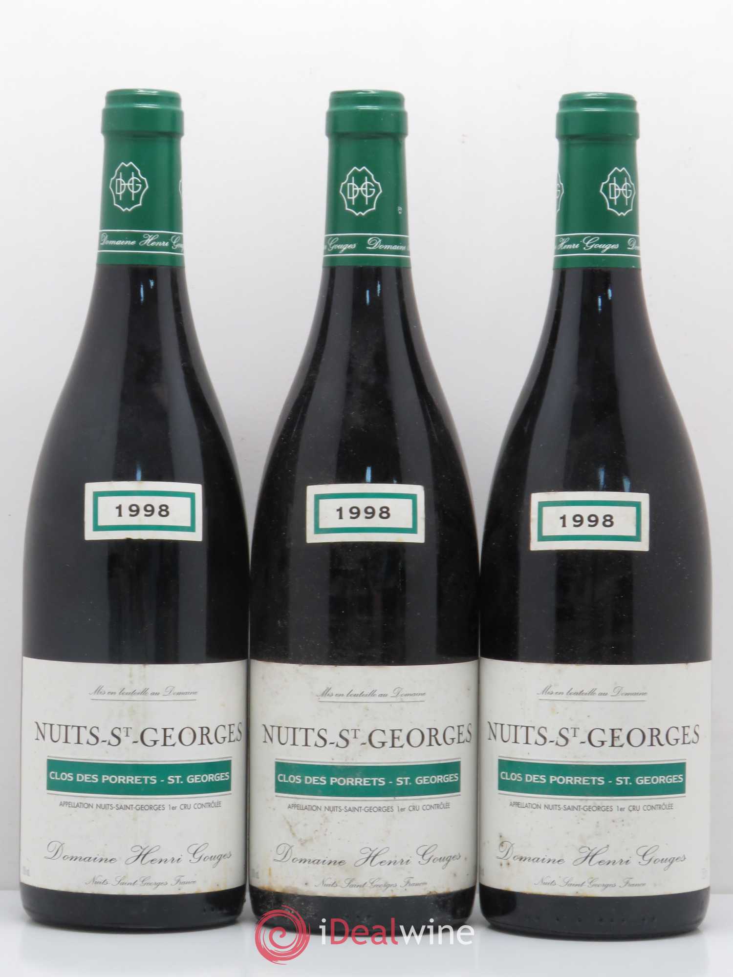 Nuits-Saint-Georges 1er Cru Clos des Porrets St Georges Henri Gouges 1998 - Lot de 3 bouteilles - 0