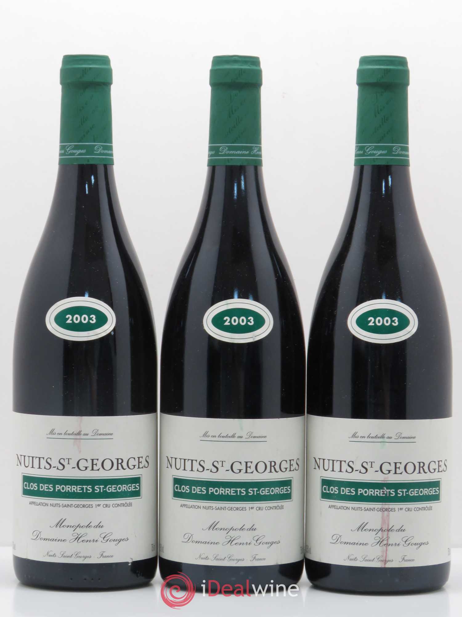 Nuits-Saint-Georges 1er Cru Clos des Porrets St Georges Henri Gouges 2003 - Lot de 3 bouteilles - 0