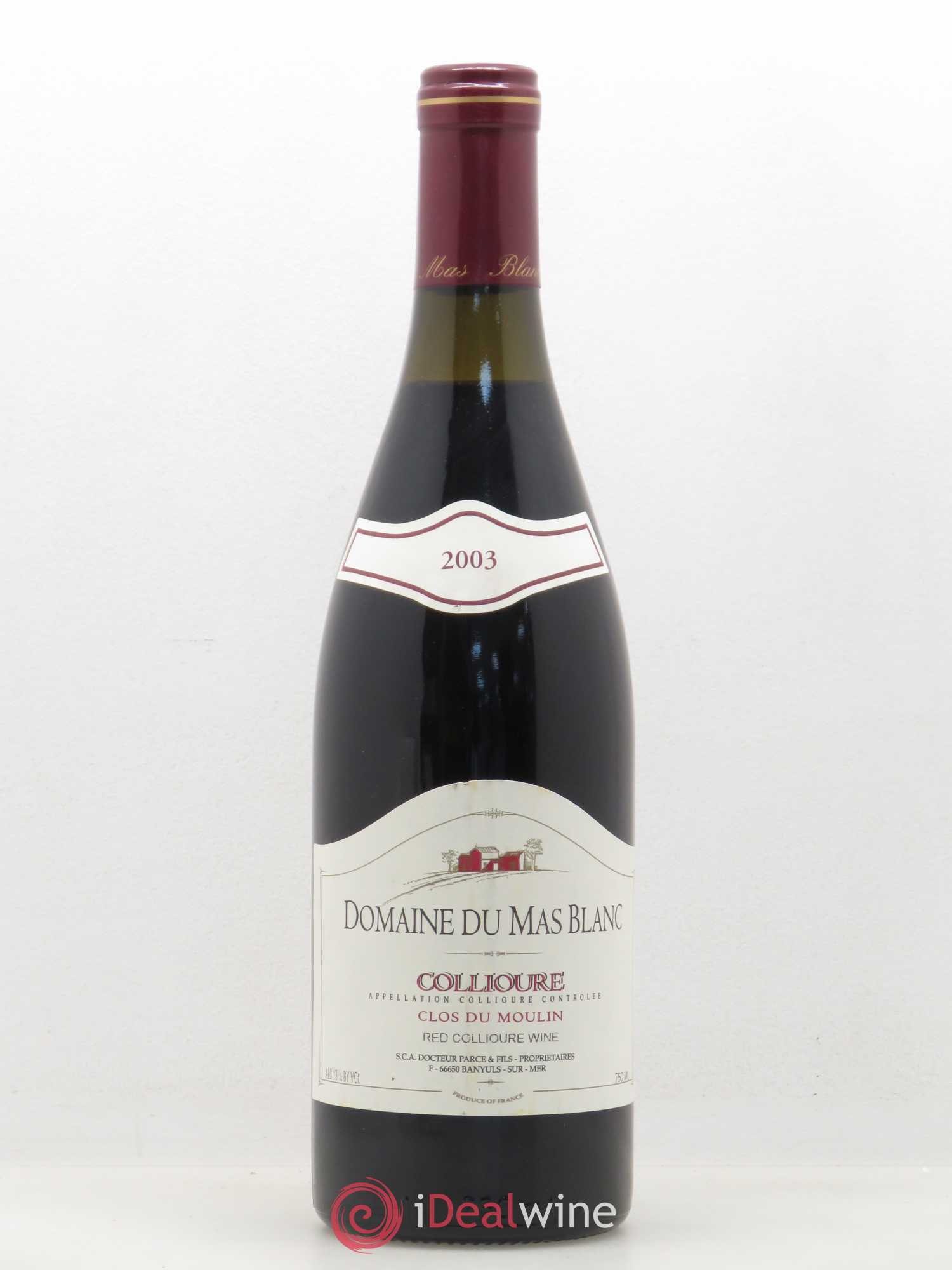 Collioure Collioure Clos du Moulin Domaine du Mas Blanc Docteur Parcé 2003 - Posten von 1 Flasche - 0