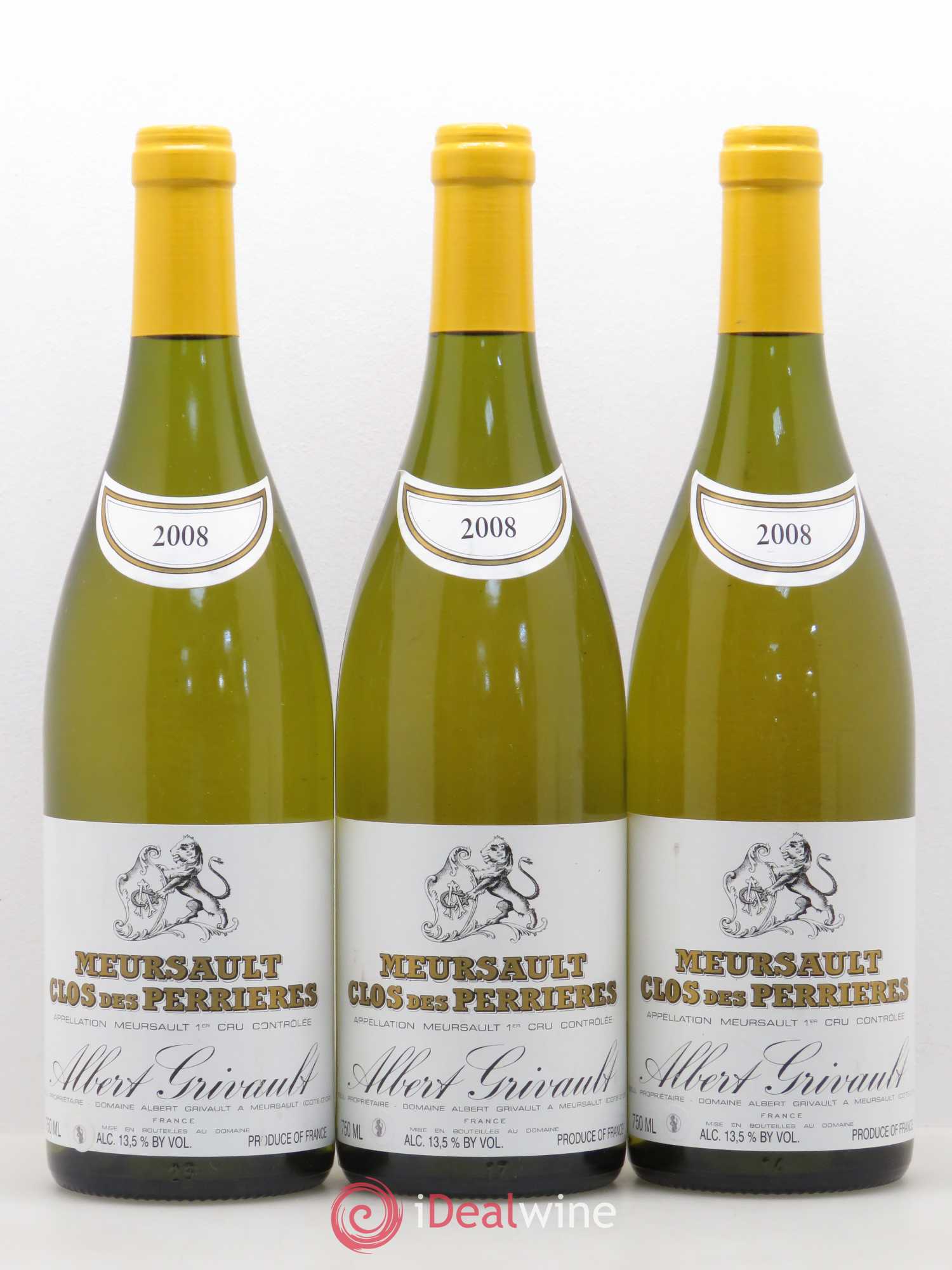 Meursault 1er Cru Clos des Perrières Monopole Albert Grivault 2008 - Lot de 3 bouteilles - 0