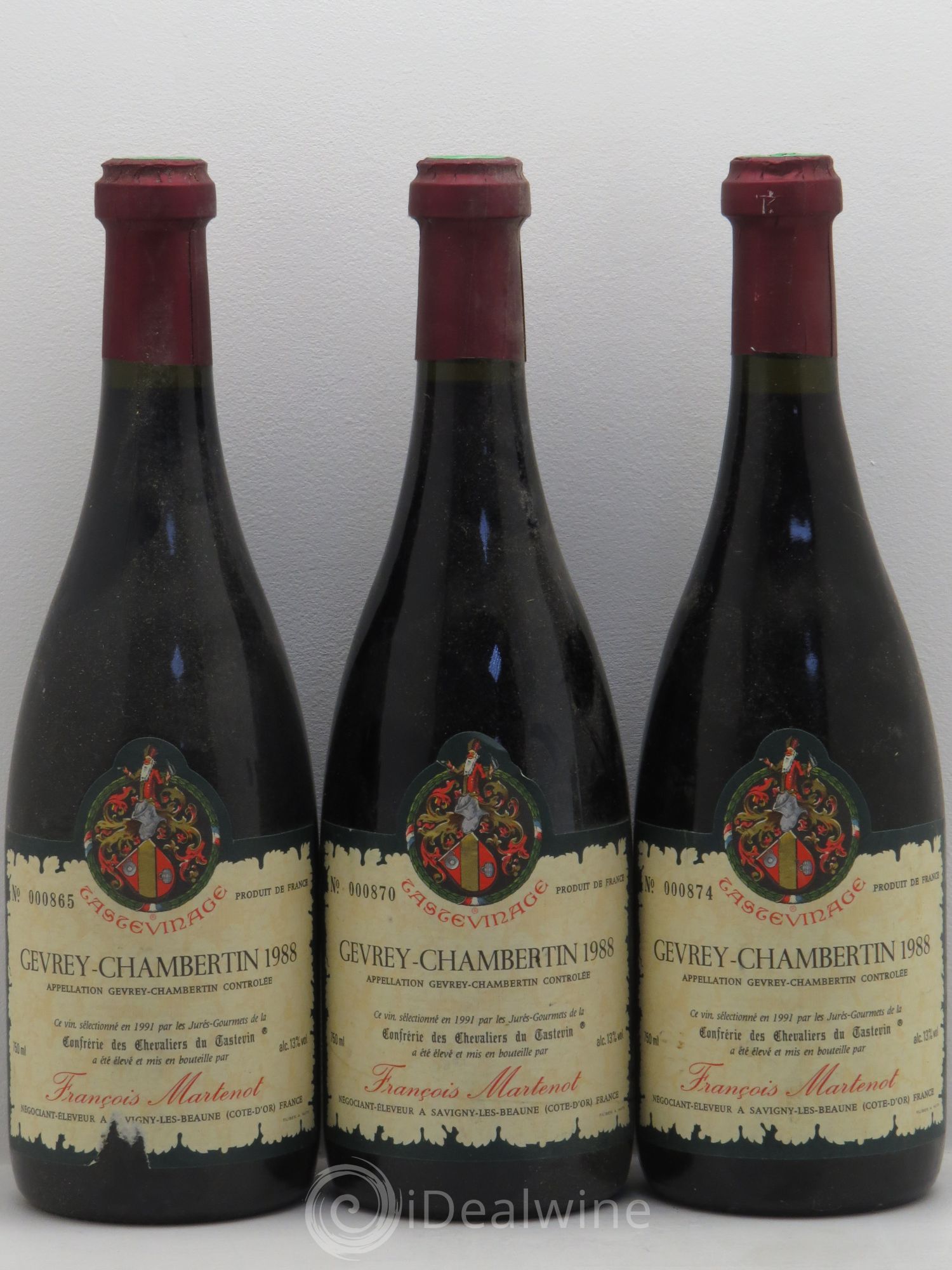 Gevrey-Chambertin Confrérie des Chevaliers de Tastevin - F.Martenot 1988 - Posten von 3 Flaschen - 0
