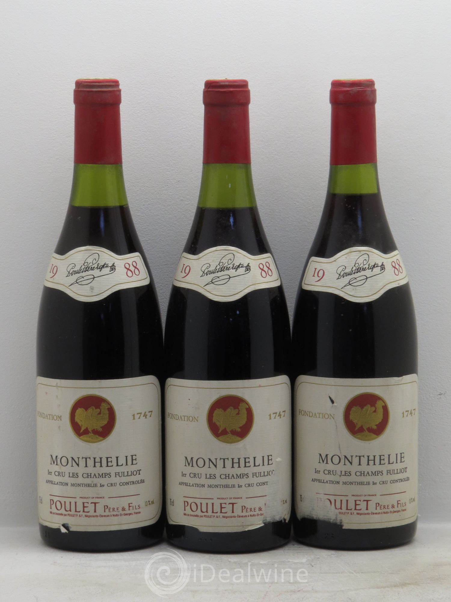 Monthélie 1er Cru Domaine Poulet 1988 - Lot de 3 bouteilles - 0