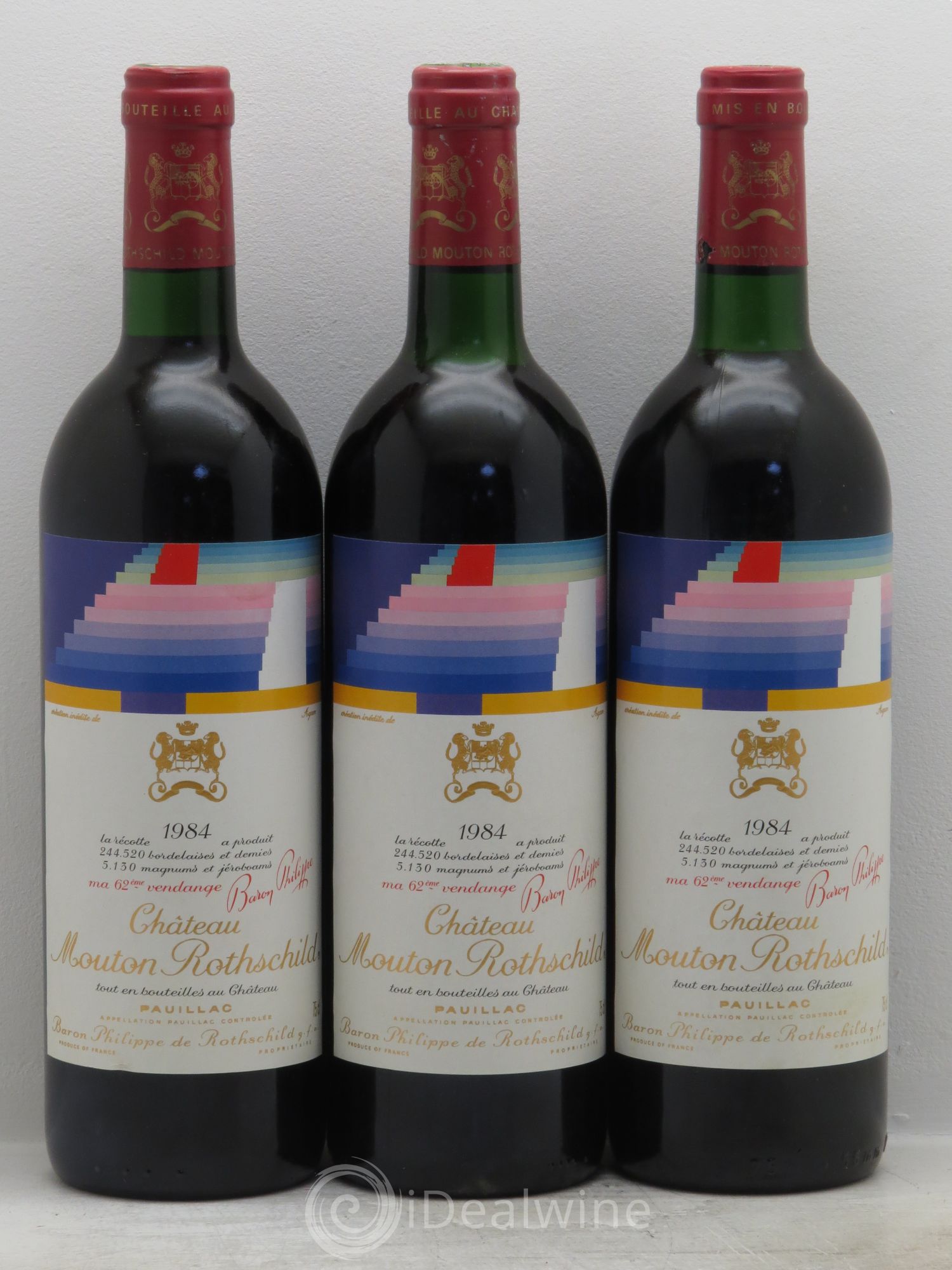 Château Mouton Rothschild 1er Grand Cru Classé 1984 - Lot de 3 bouteilles - 0