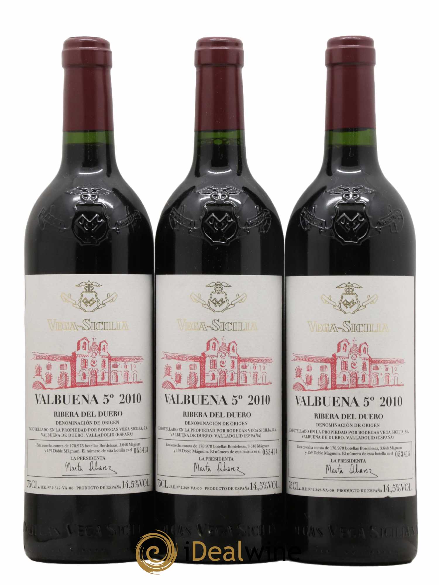 Ribera Del Duero DO Vega Sicilia Valbuena 5 ano Famille Alvarez 2010 - Lot de 3 bouteilles - 0