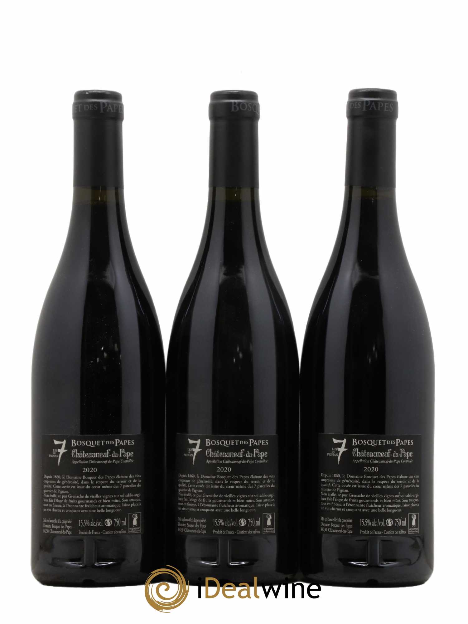 Châteauneuf-du-Pape Les 7 de Pignan Bosquet des Papes 2020 - Lot de 3 bouteilles - 1