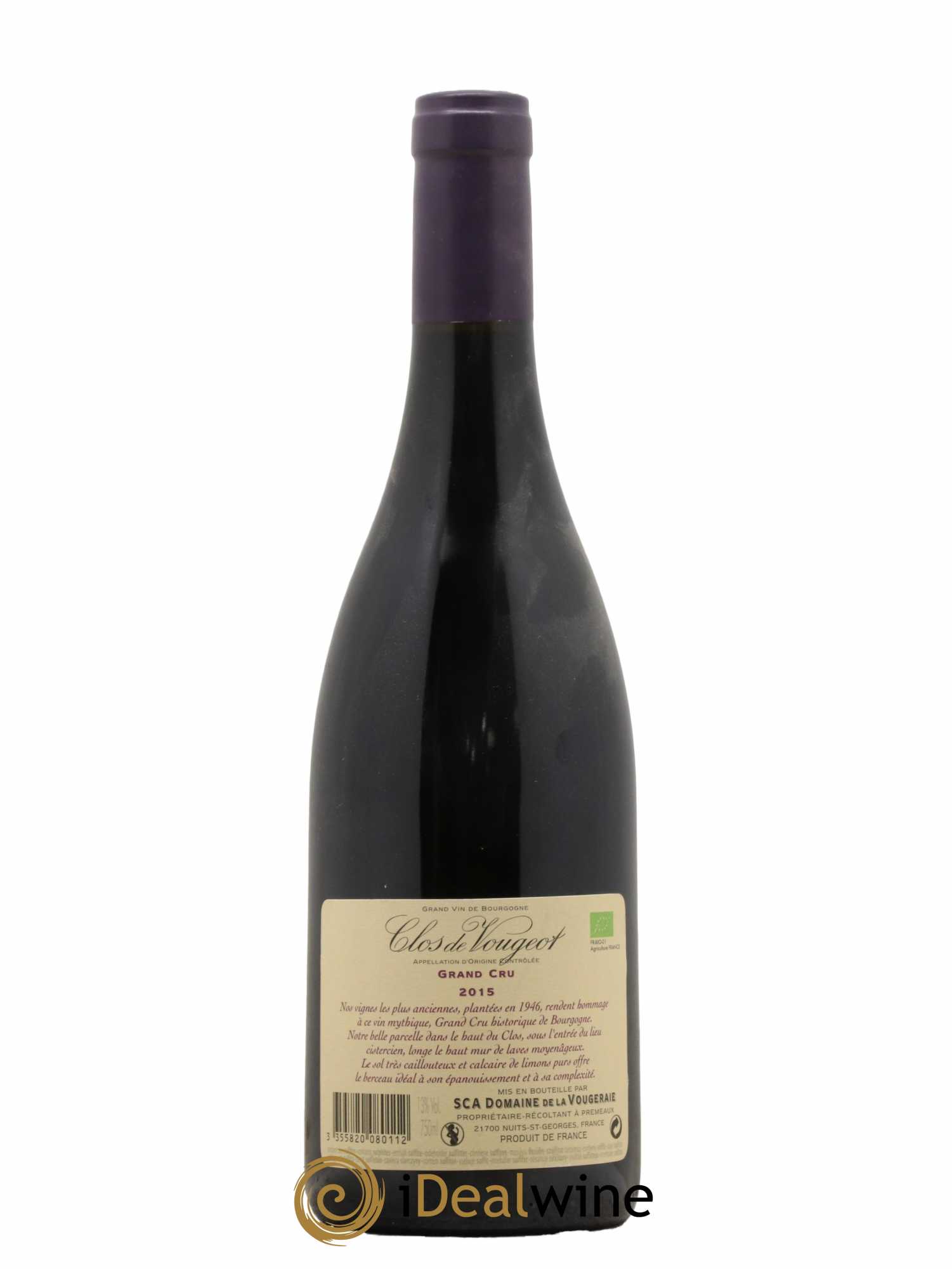 Clos de Vougeot Grand Cru La Vougeraie 2015 - Lot de 1 bouteille - 1