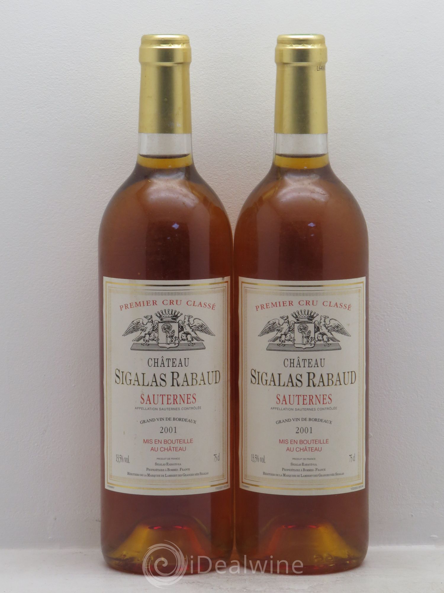 Château Sigalas Rabaud 1er Grand Cru Classé 2001 - Lotto di 2 bottiglie - 0