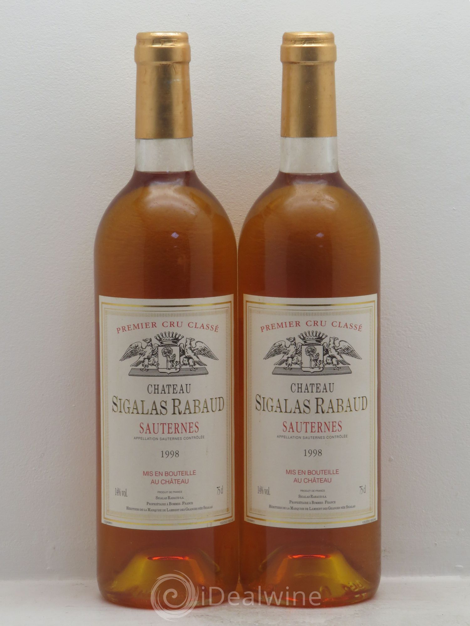 Château Sigalas Rabaud 1er Grand Cru Classé 1998 - Lotto di 2 bottiglie - 0
