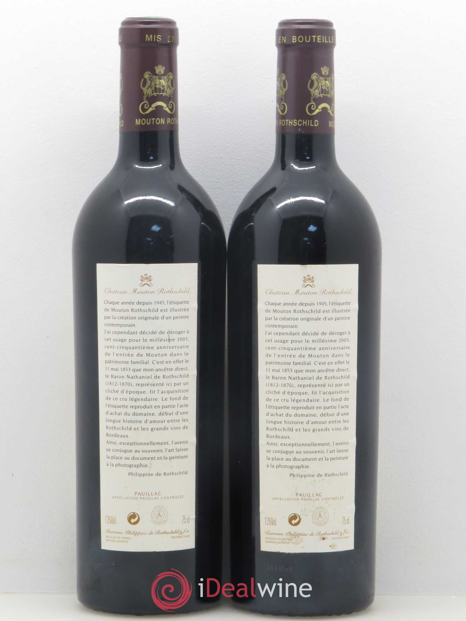 Château Mouton Rothschild 1er Grand Cru Classé 2003 - Lot de 2 bouteilles - 1