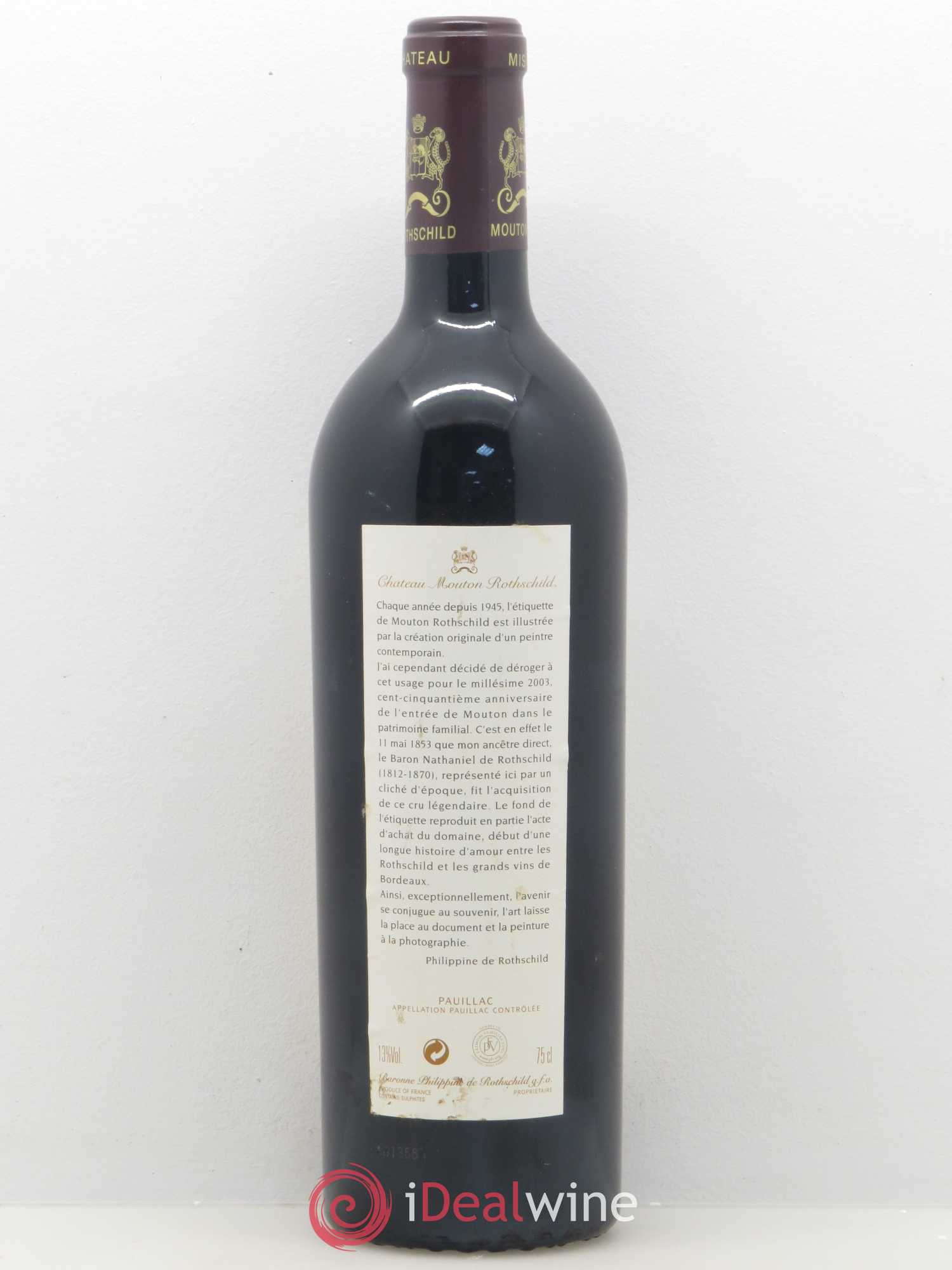 Château Mouton Rothschild 1er Grand Cru Classé 2003 - Lot de 1 bouteille - 1
