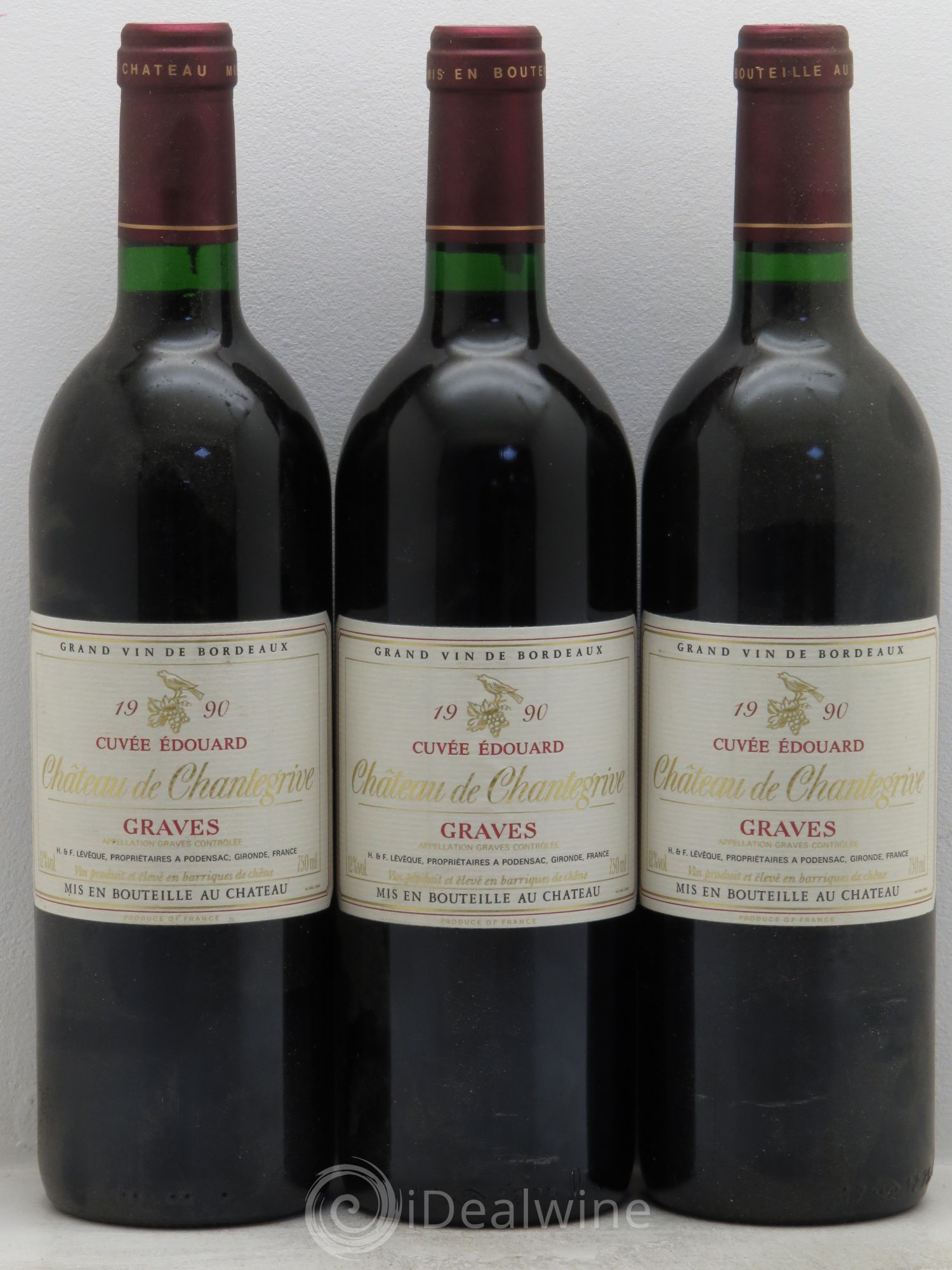 Château de Chantegrive Cuvée Edouard 1990 - Lot de 3 bouteilles - 0