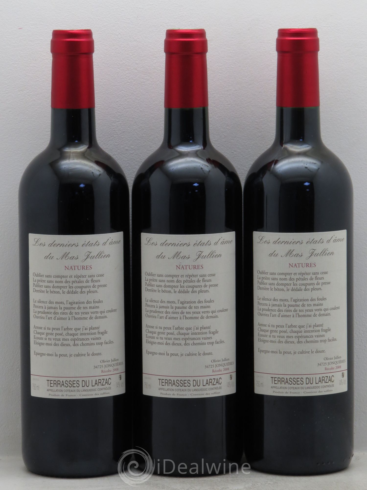 Terrasses du Larzac Mas Jullien Les Etats d'Ame du Mas Jullien Olivier Jullien 2008 - Lot de 3 bouteilles - 0