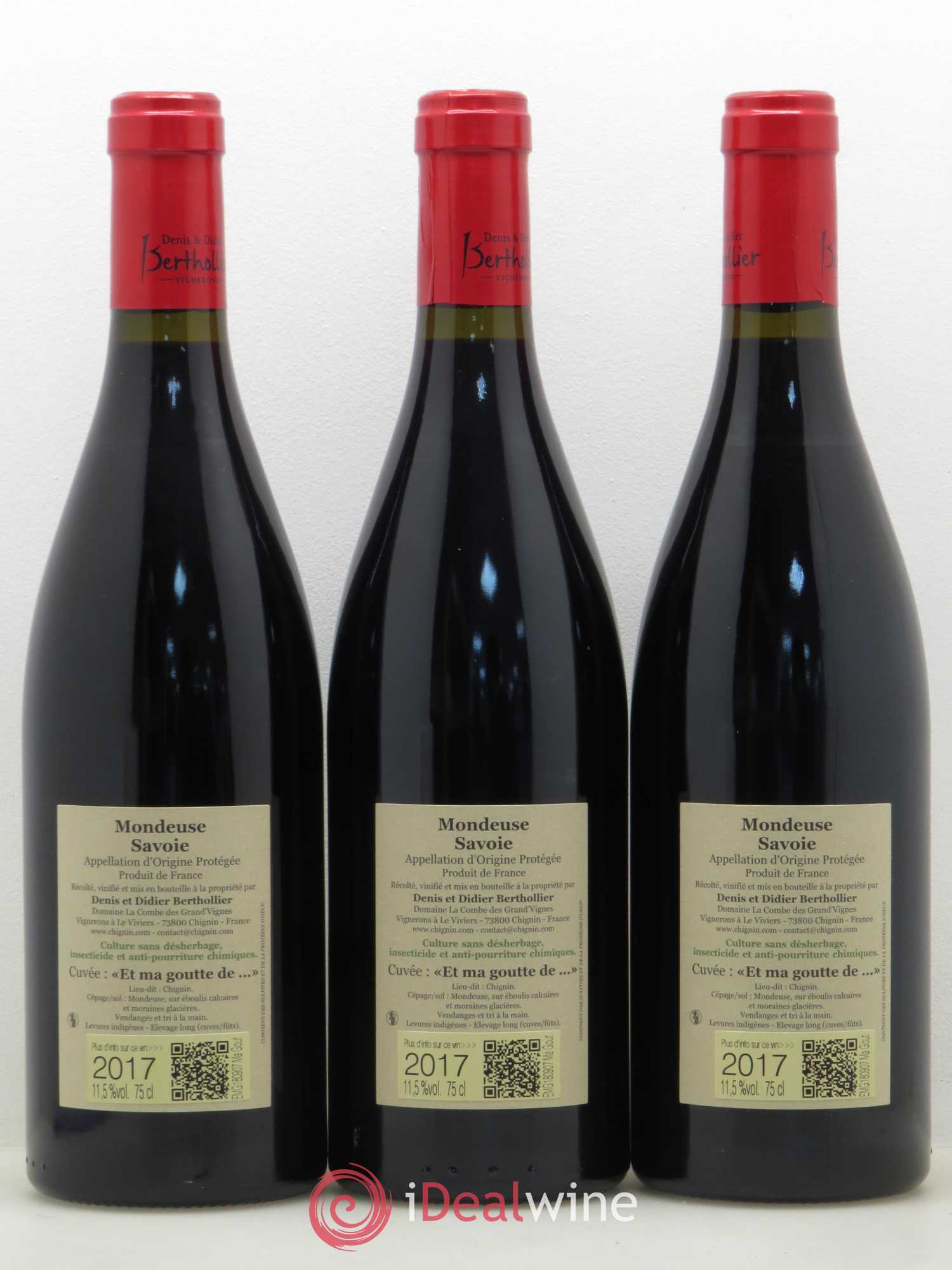 Vin de Savoie Mondeuse Et ma goutte de - Denis & Didier Berthollier (sans prix de réserve) 2017 - Posten von 3 Flaschen - 1