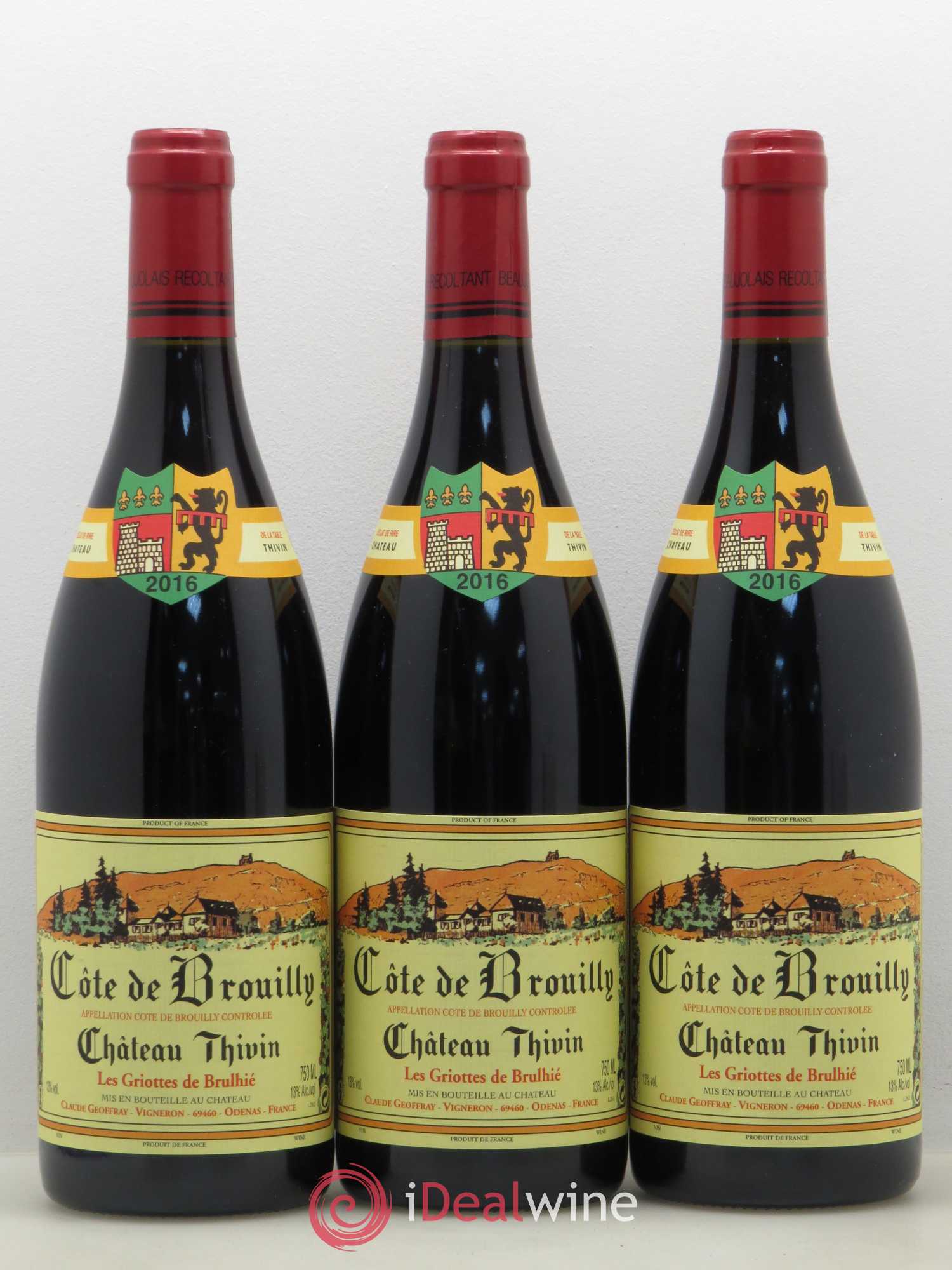 Côte de Brouilly Les Griottes de Brulhié Château Thivin (sans prix de réserve) 2016 - Lot de 3 bouteilles - 0