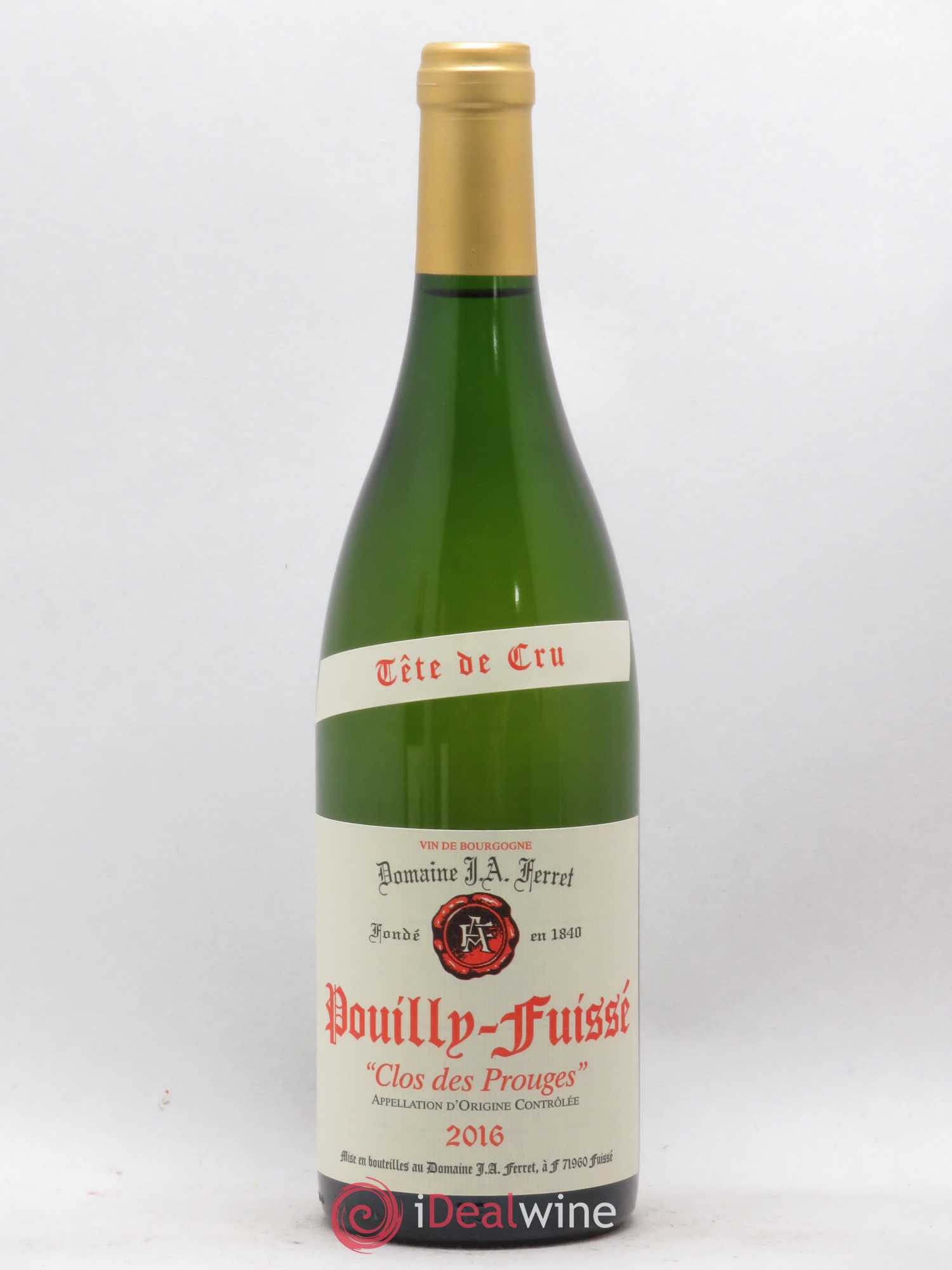 Pouilly-Fuissé Tête de Cru Clos des Prouges J.A. Ferret (Domaine) 2016 - Lot de 1 bouteille - 0