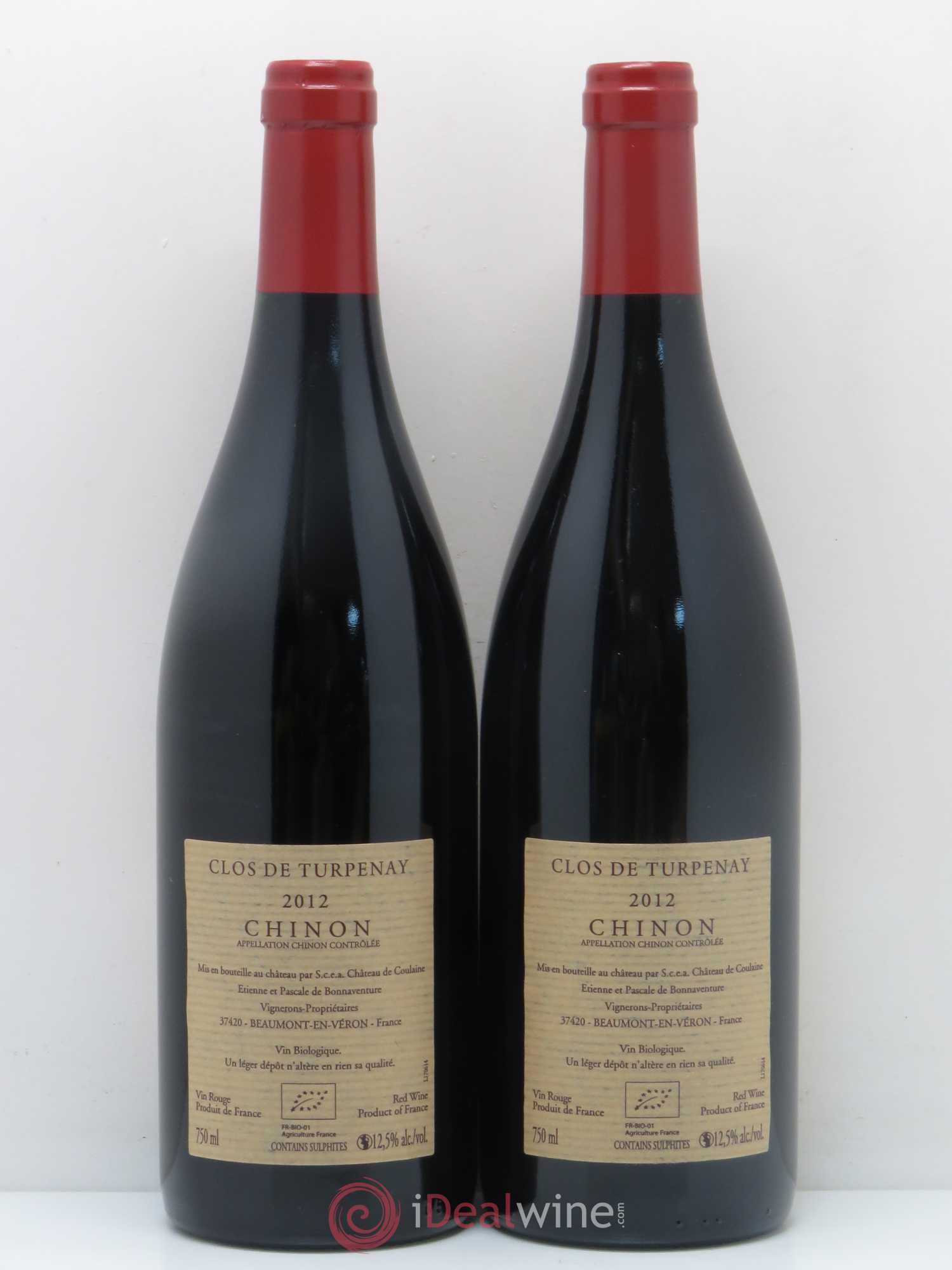 Chinon Château De Coulaine Clos De Turpenay (sans prix de réserve) 2012 - Posten von 2 Flaschen - 1