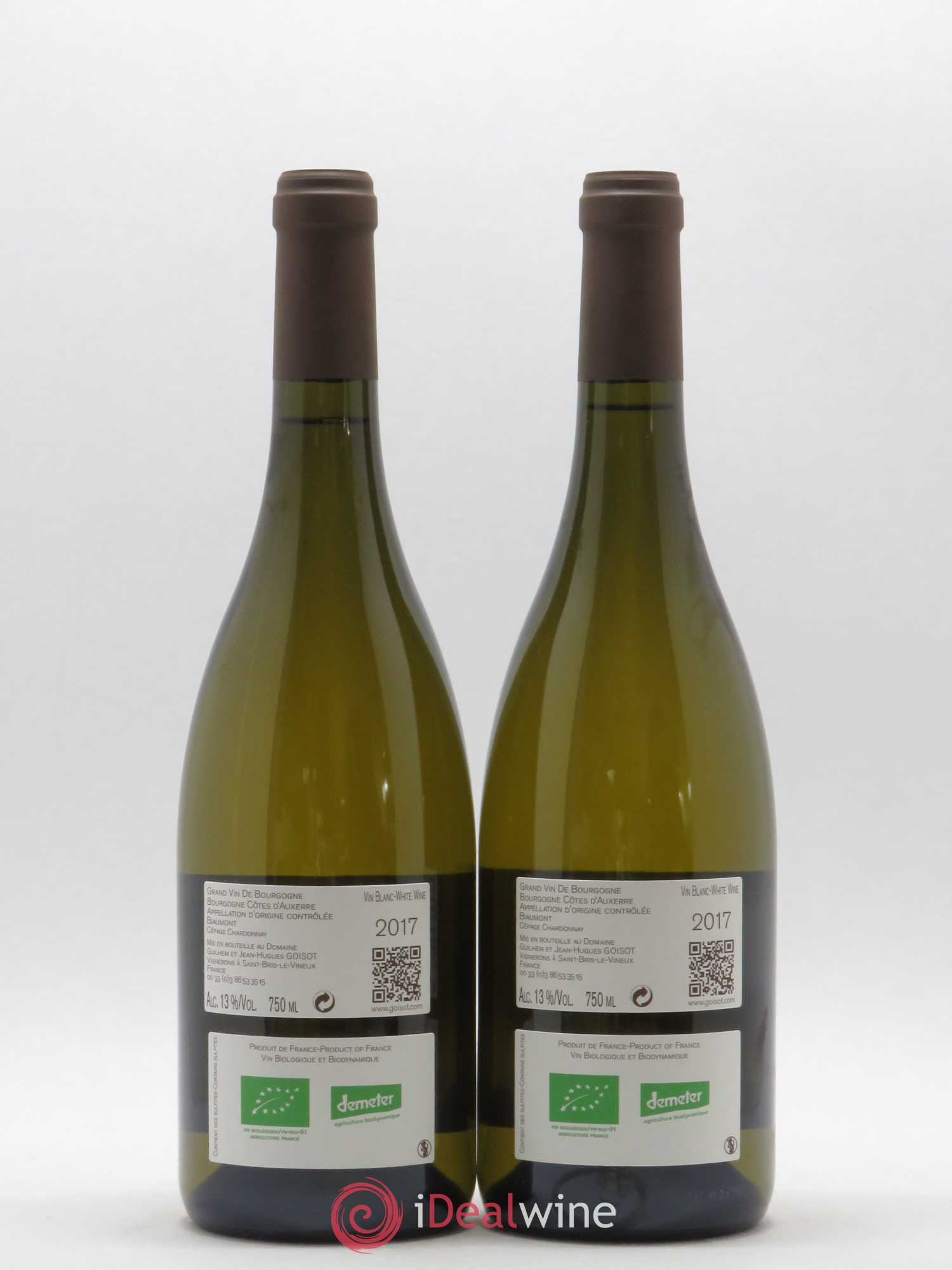 Bourgogne Côte D'Auxerre Biaumont Domaine Goisot (sans prix de réserve) 2017 - Posten von 2 Flaschen - 1