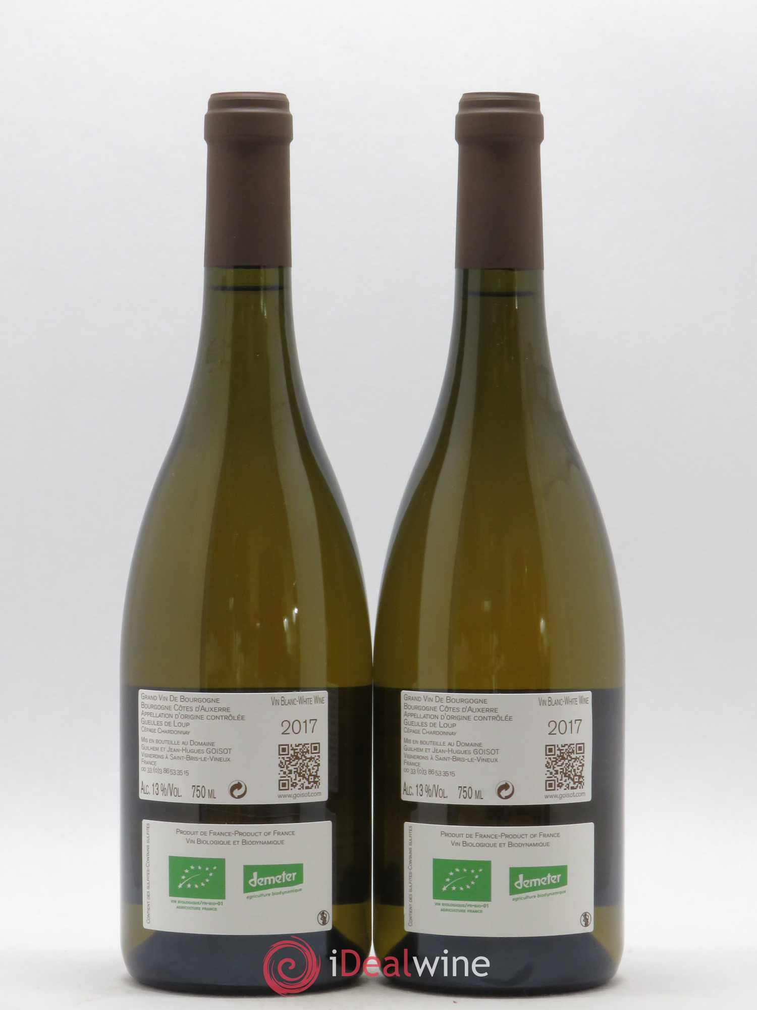 Bourgogne Côtes d'Auxerre Gueules de Loup Goisot  (sans prix de réserve) 2017 - Lot de 2 bouteilles - 1