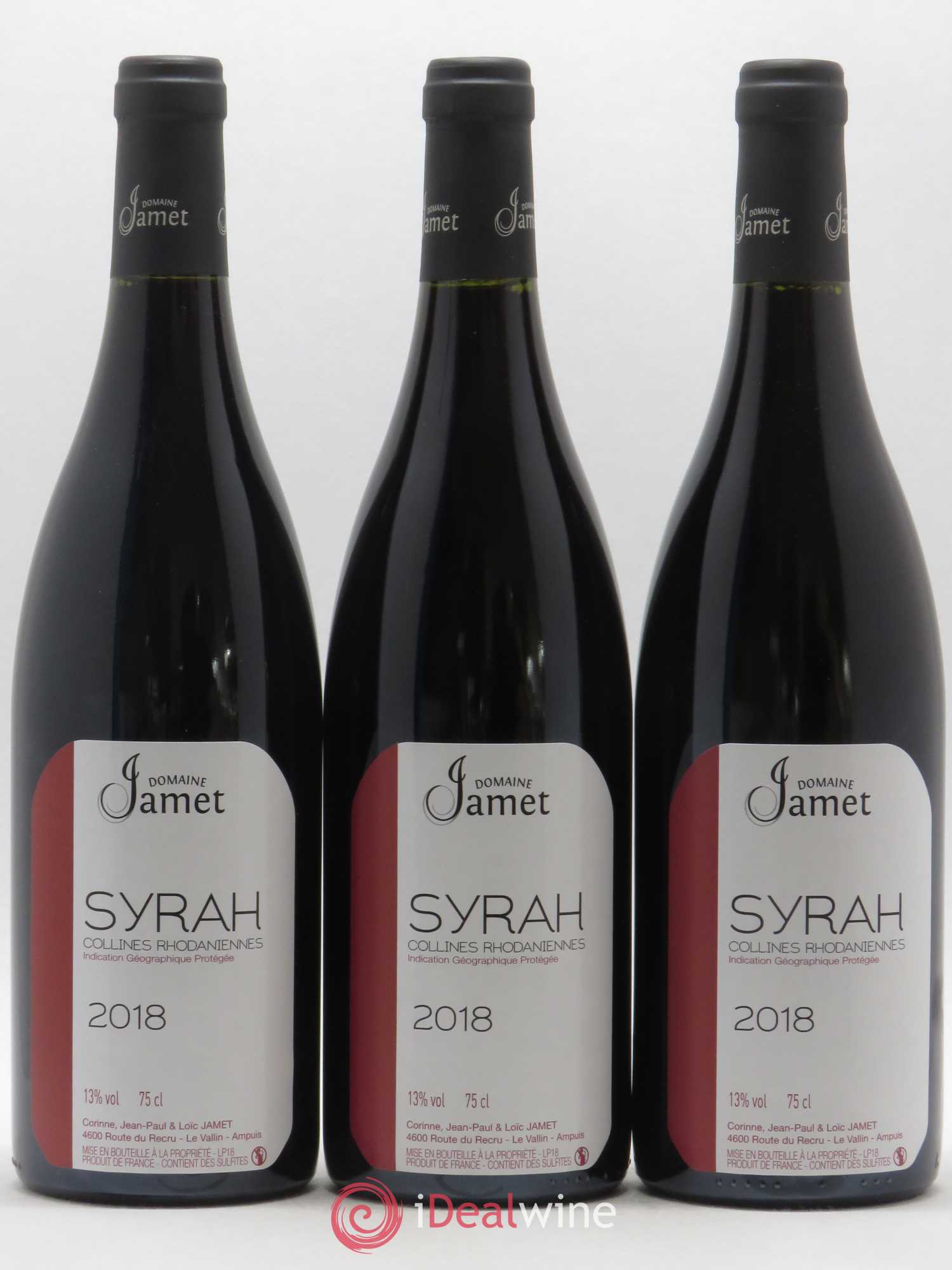 Collines Rhodaniennes Syrah Jamet (Domaine) (sans prix de réserve) 2018 - Lot de 3 bouteilles - 0