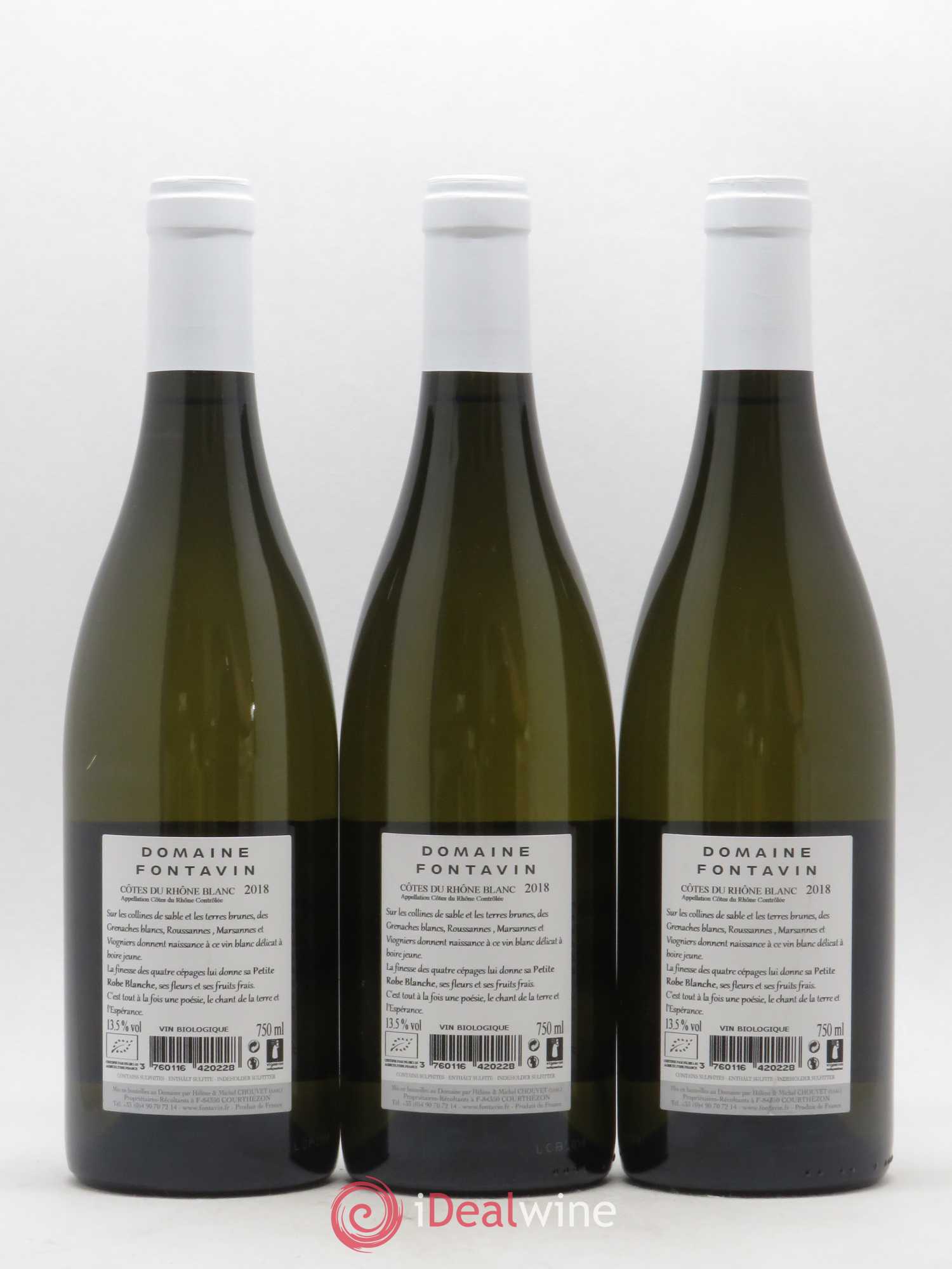 Côtes-du-Rhône Domaine Fontavin La Petite Robe Blanche (sans prix de réserve) 2018 - Lot de 3 bouteilles - 1