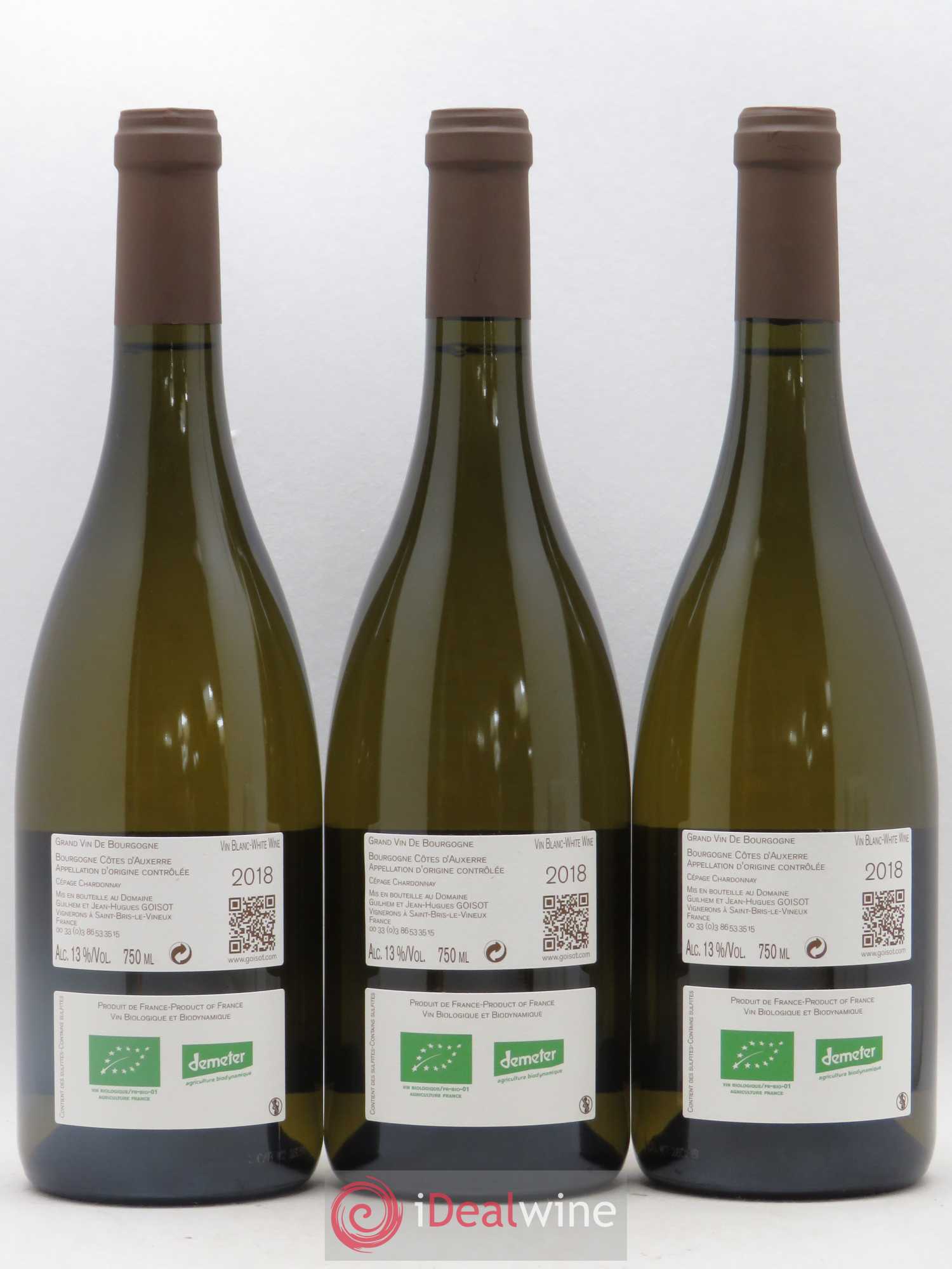 Bourgogne Cotes d'Auxerre Domaine Goisot (sans prix de reserve) 2018 - Posten von 3 Flaschen - 1