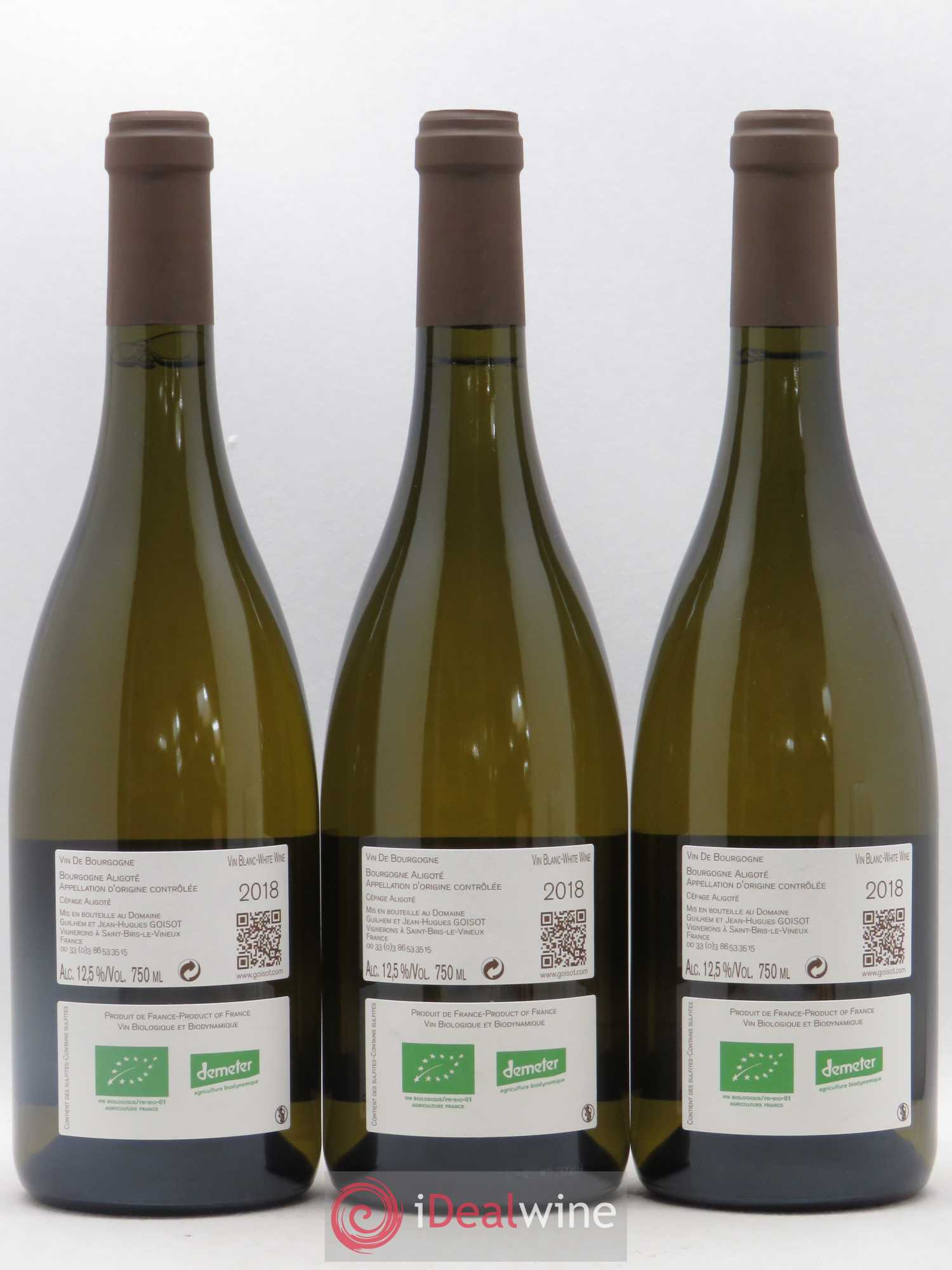 Bourgogne aligoté Domaine Goisot (sans prix de reserve) 2018 - Posten von 3 Flaschen - 1