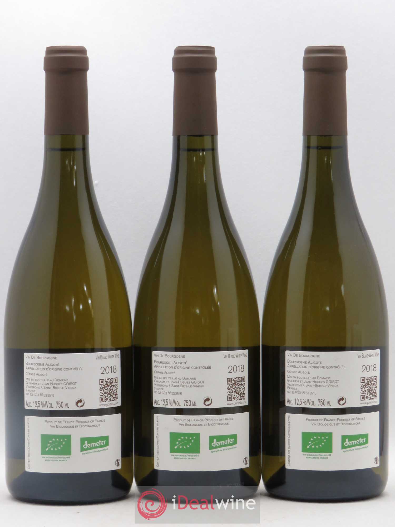 Bourgogne aligoté Domaine Goisot (sans prix de reserve) 2018 - Posten von 3 Flaschen - 1