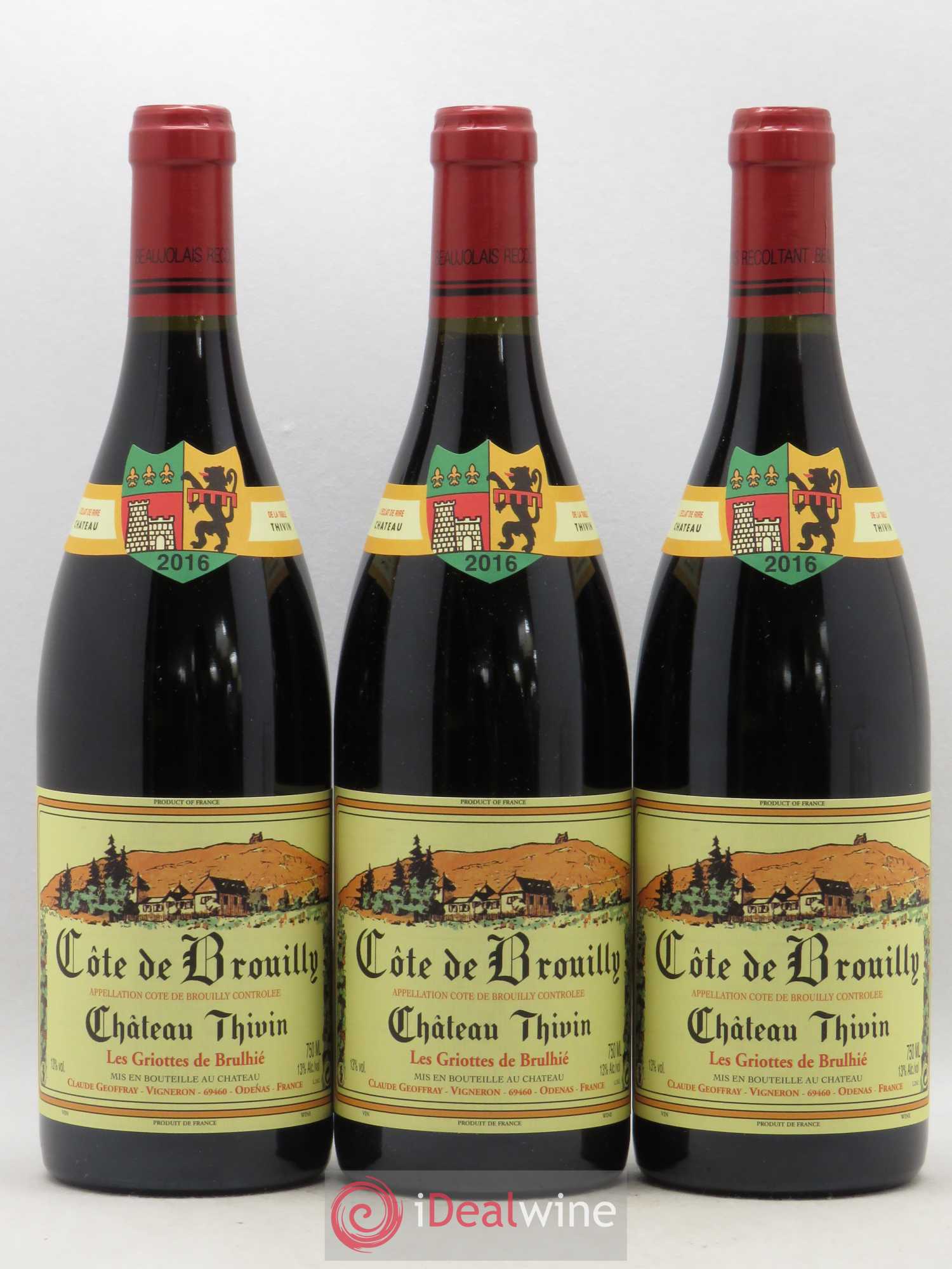 Côte de Brouilly Les Griottes de Brulhié Château Thivin (sans prix de reserve) 2016 - Lot de 3 bouteilles - 0