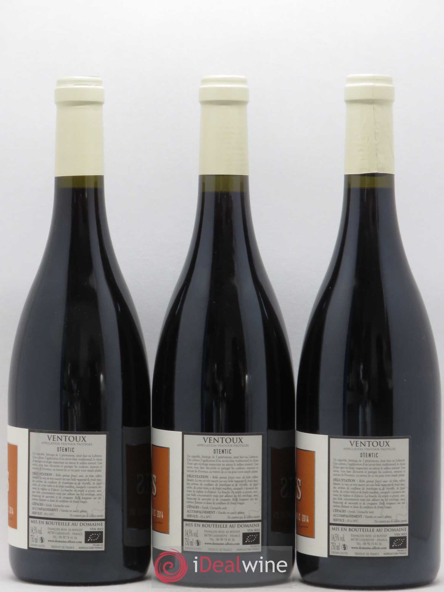 Ventoux Otentic Domaine Allois (sans prix de réserve) 2014 - Posten von 3 Flaschen - 1