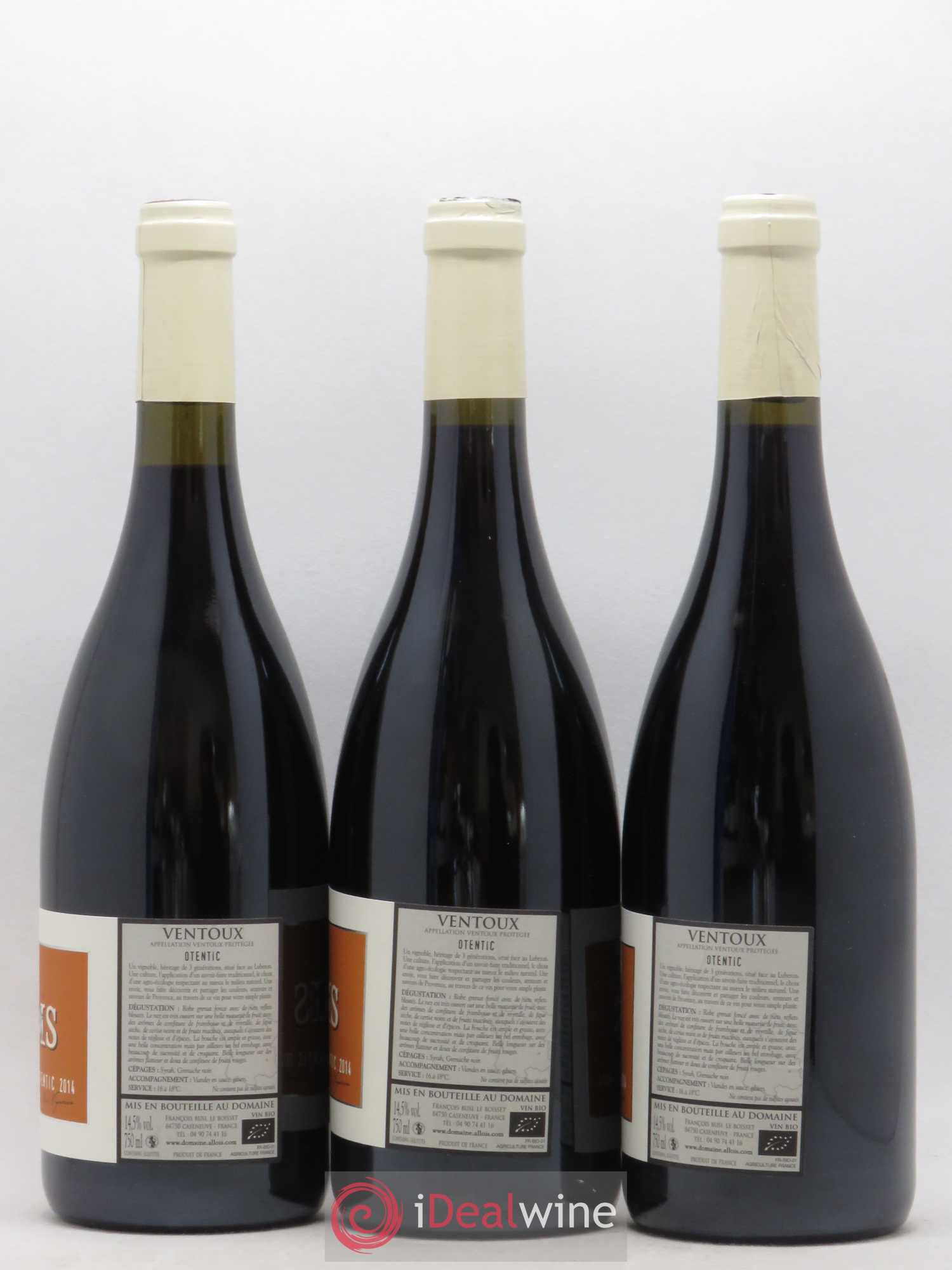 Ventoux Otentic Domaine Allois (sans prix de réserve) 2014 - Posten von 3 Flaschen - 1