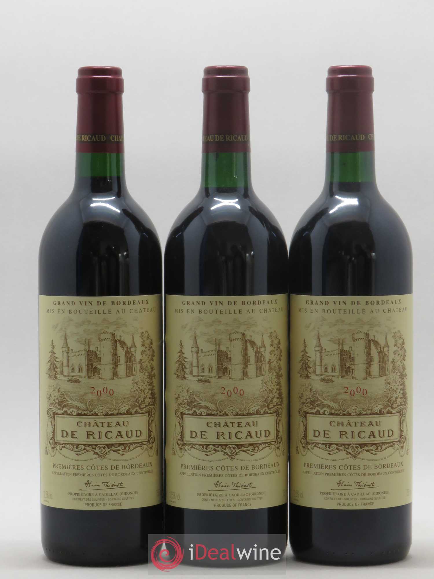 Premières Côtes de Bordeaux Château de Ricaud (sans prix de réserve) 2000 - Lot de 3 bouteilles - 0