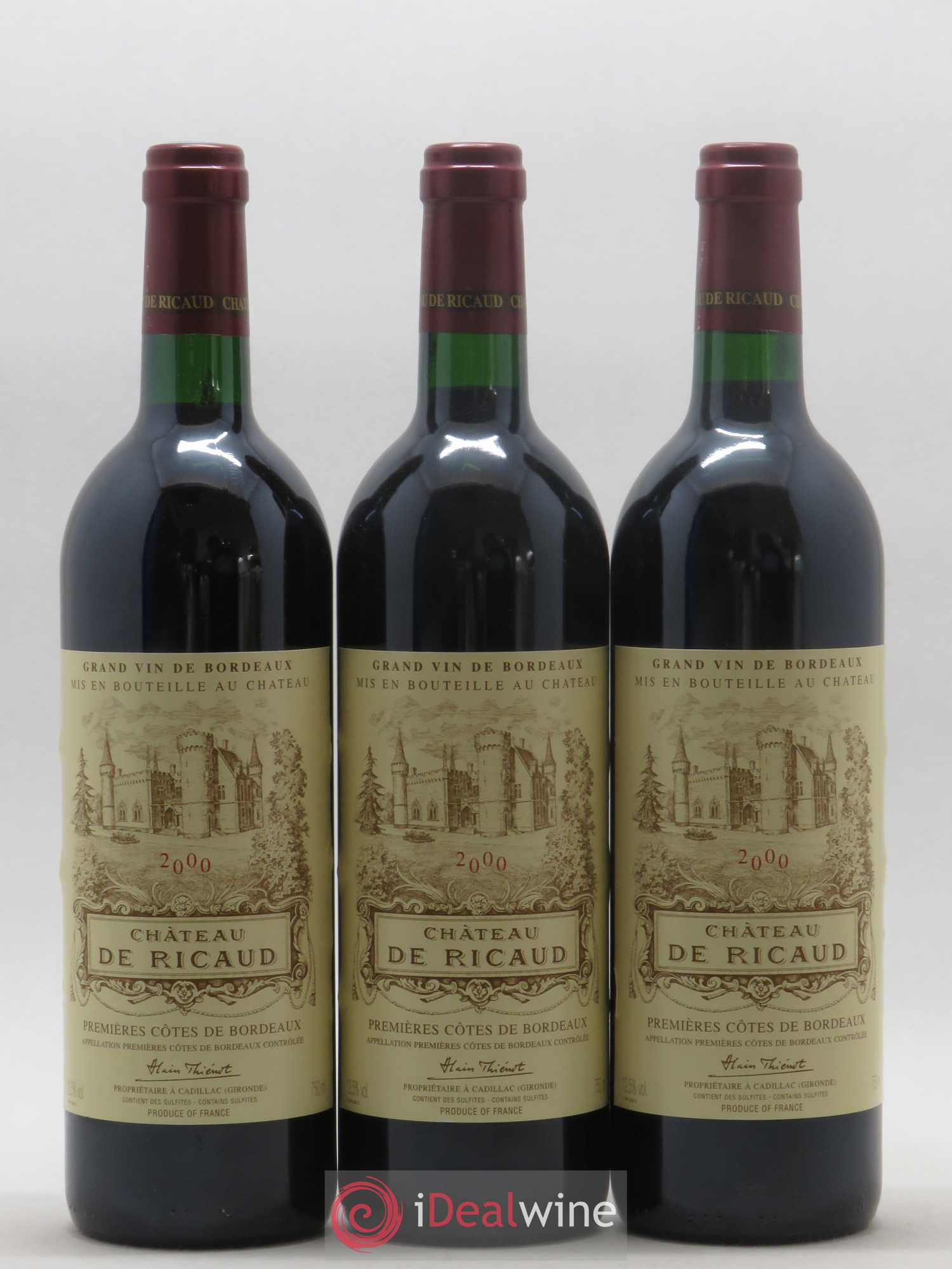 Premières Côtes de Bordeaux Château de Ricaud (sans prix de réserve) 2000 - Lot de 3 bouteilles - 0