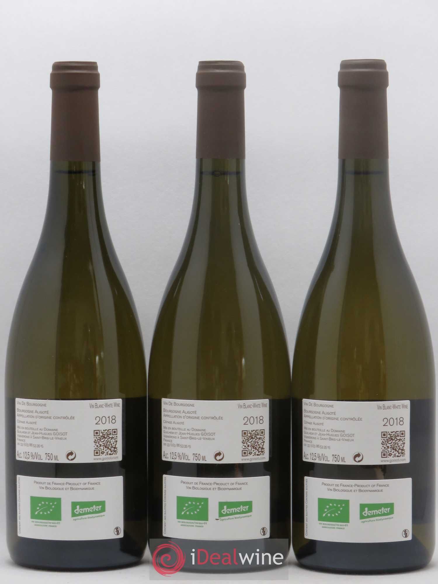 Bourgogne aligoté Domaine Goisot (sans prix de réserve) 2018 - Posten von 3 Flaschen - 1