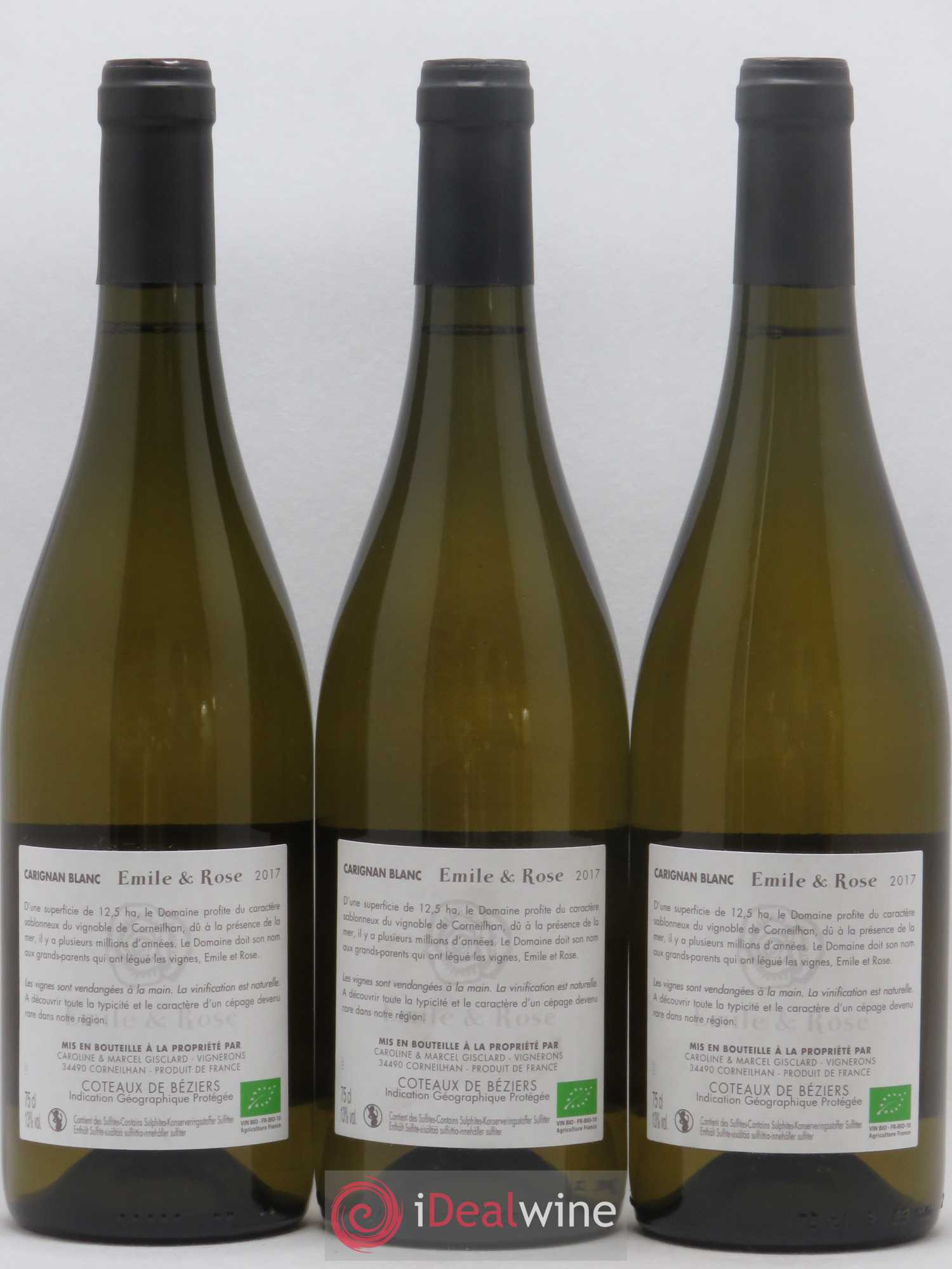 Languedoc IGP Coteaux de Béziers Carignan blanc Domaine d'Emile et Rose (sans prix de réserve) 2017 - Posten von 3 Flaschen - 1