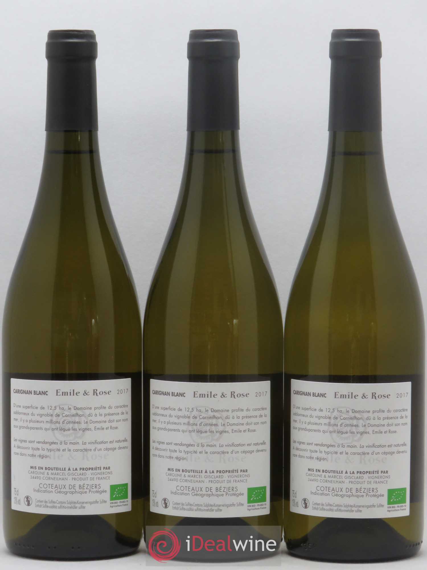 Languedoc IGP Coteaux de Béziers Carignan blanc Domaine d'Emile et Rose (sans prix de réserve) 2017 - Posten von 3 Flaschen - 1