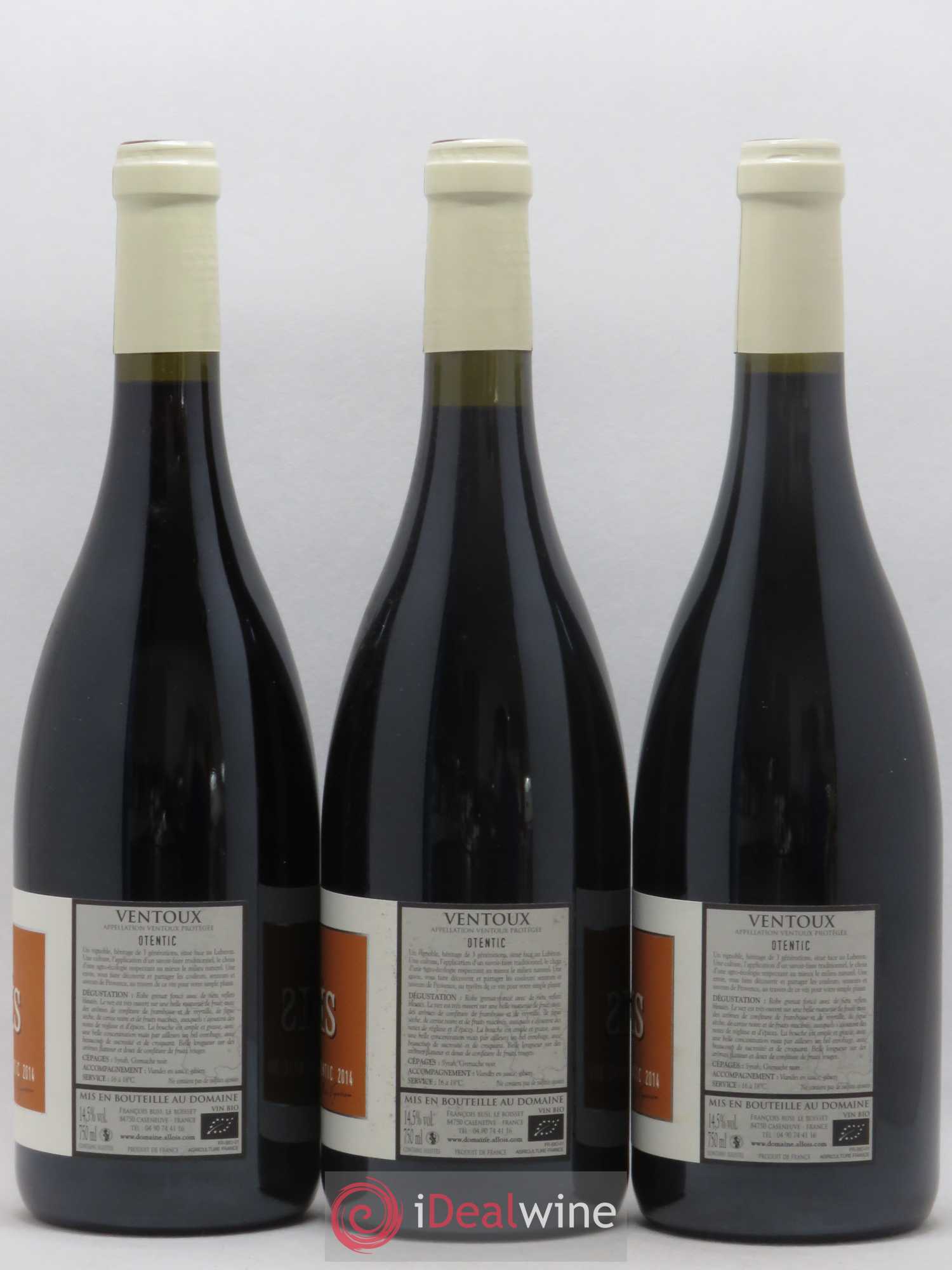 Ventoux Otentic Domaine Allois (sans prix de réserve) 2014 - Posten von 3 Flaschen - 1