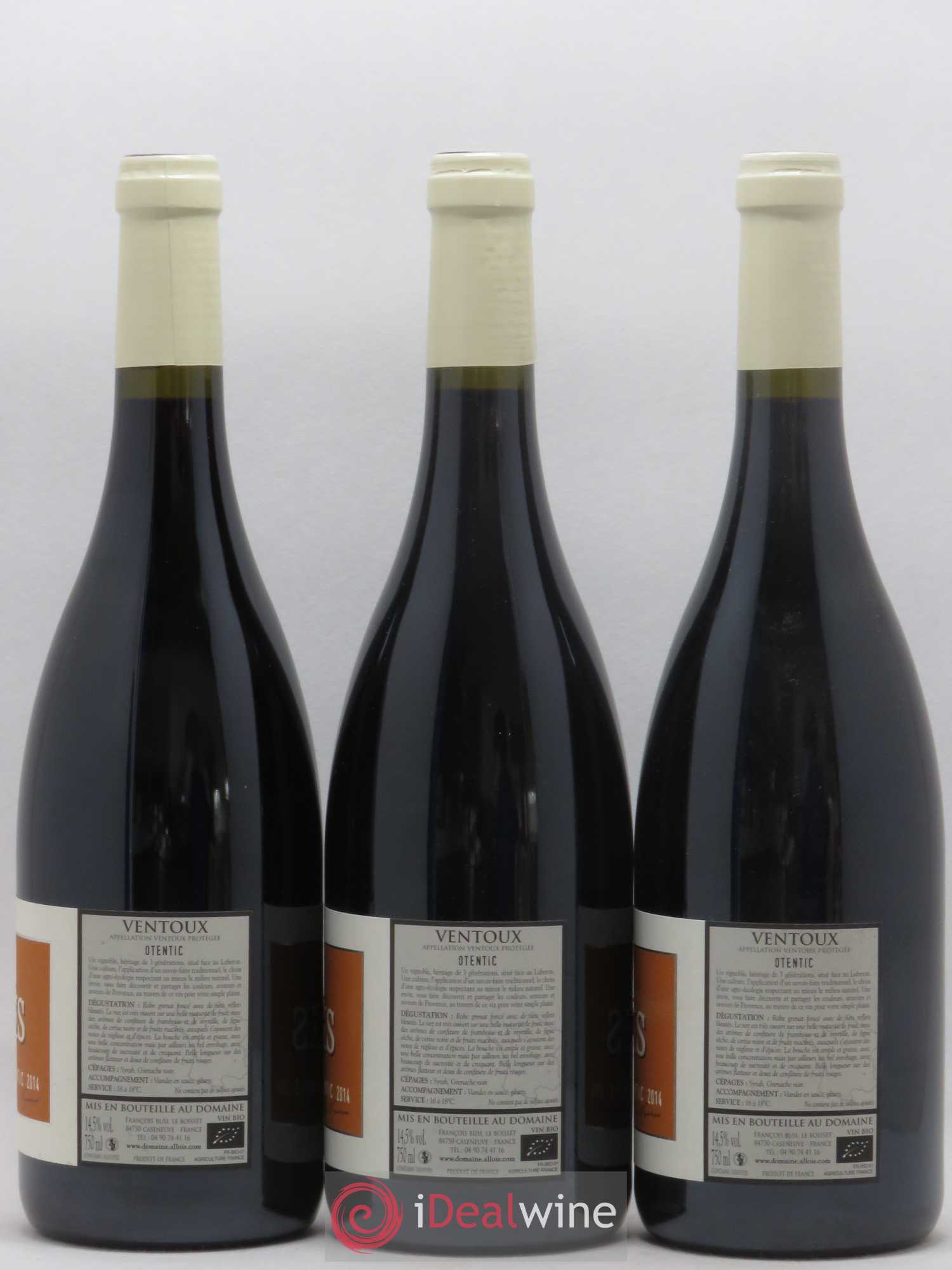 Ventoux Otentic Domaine Allois (sans prix de réserve) 2014 - Posten von 3 Flaschen - 1