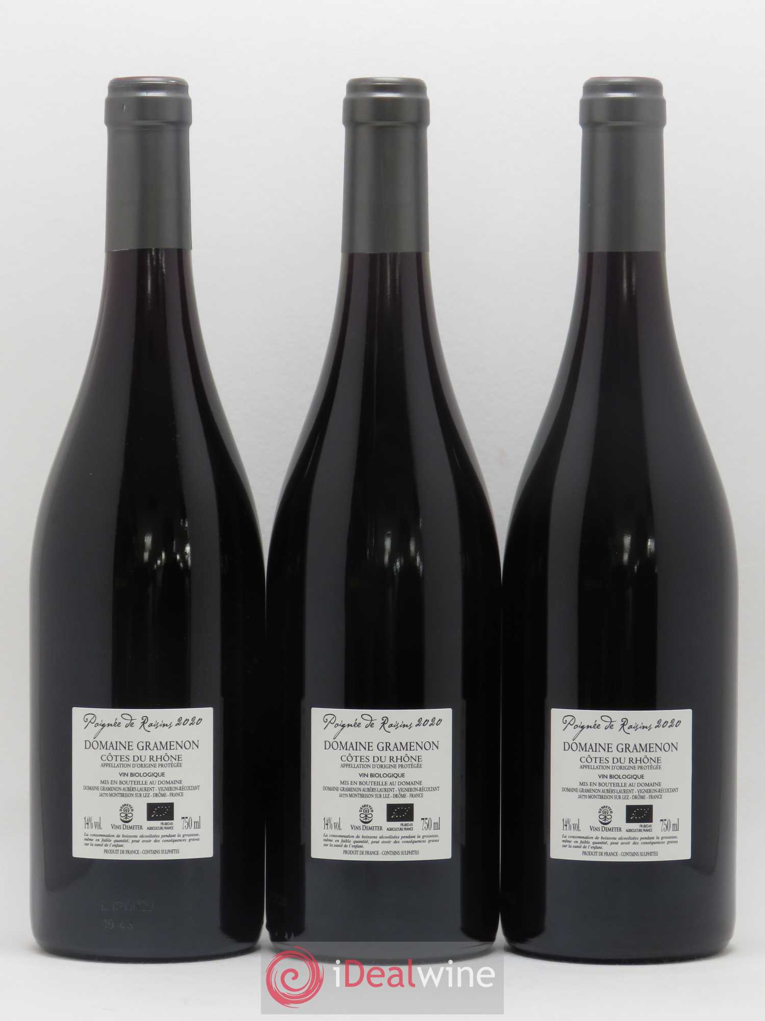 Côtes-du-Rhône Poignée de raisins Gramenon (Domaine) 2020 - Lot de 3 bouteilles - 1
