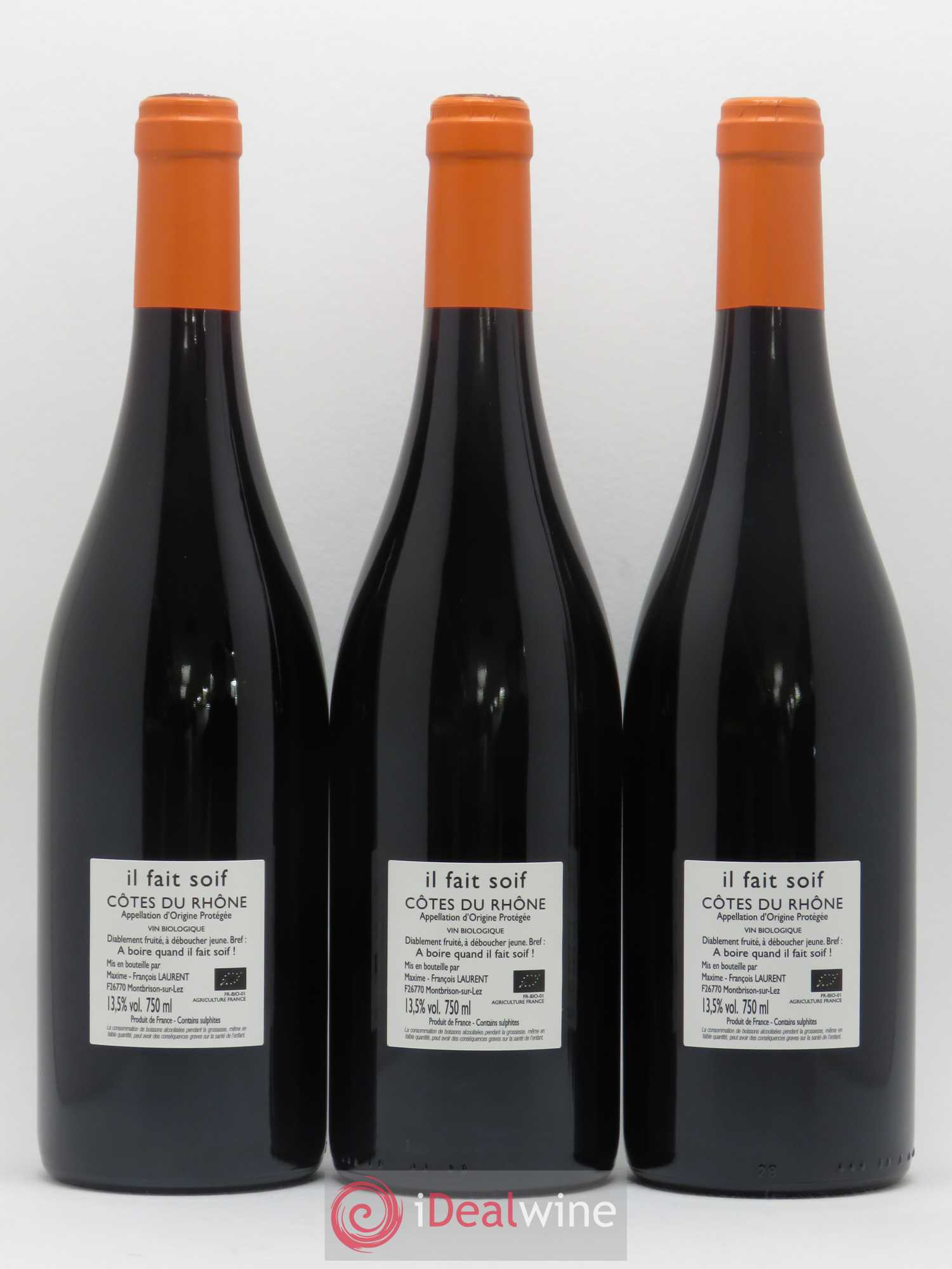 Côtes-du-Rhône Il Fait Soif Maxime-François Laurent (Gramenon) 2020 - Lot de 3 bouteilles - 1