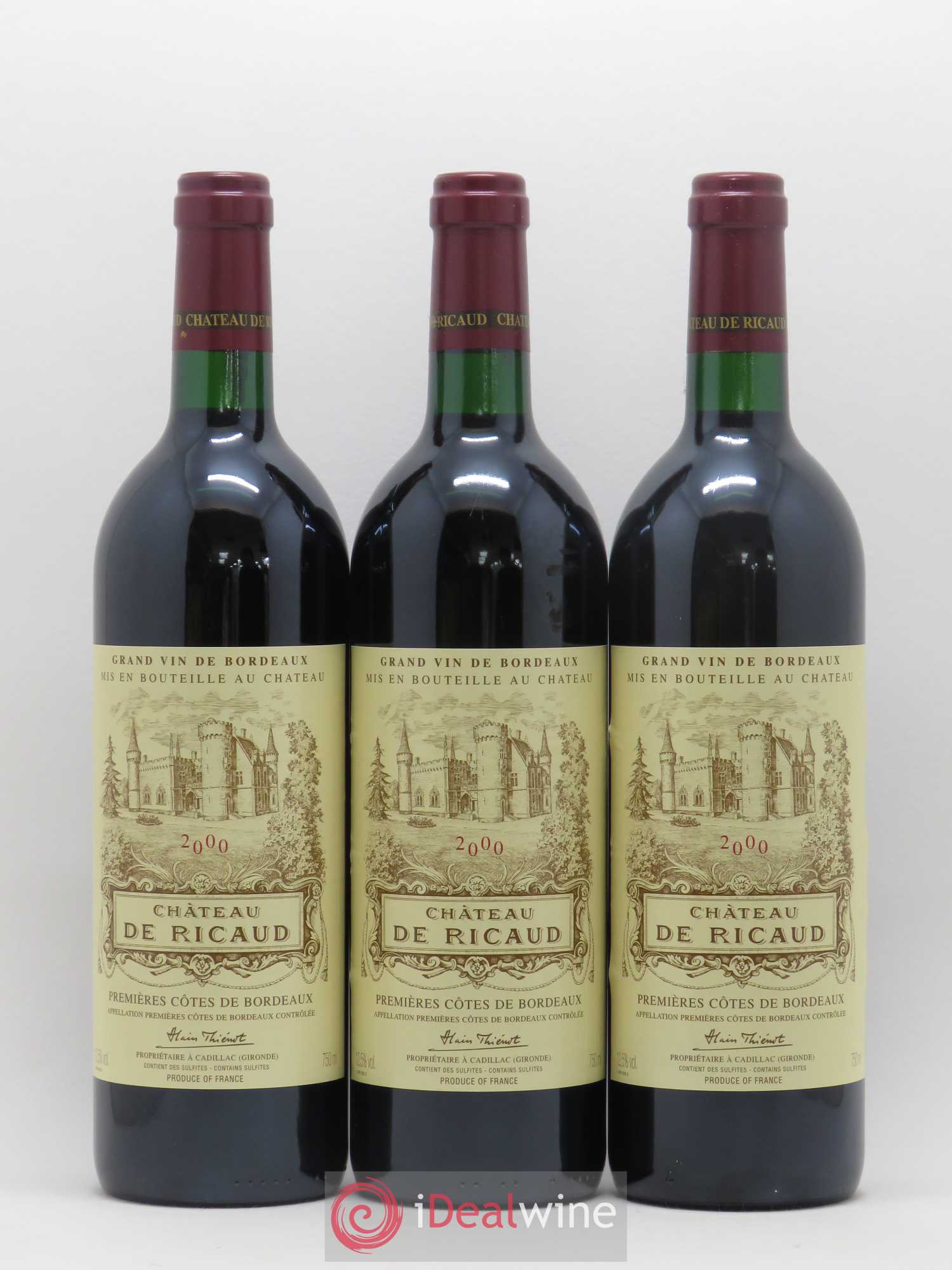 Premières Côtes de Bordeaux Château de Ricaud (sans prix de réserve) 2000 - Lot de 3 bouteilles - 0