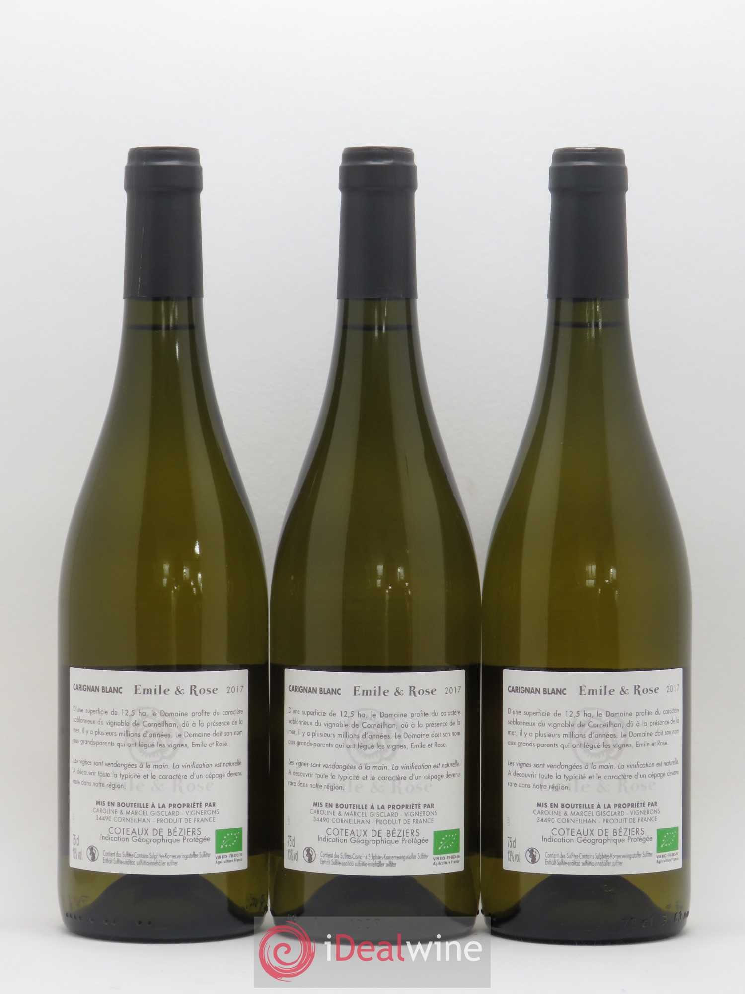Languedoc IGP Coteaux de Béziers Carignan blanc Domaine d'Emile et Rose (sans prix de réserve) 2017 - Lot de 3 bouteilles - 1