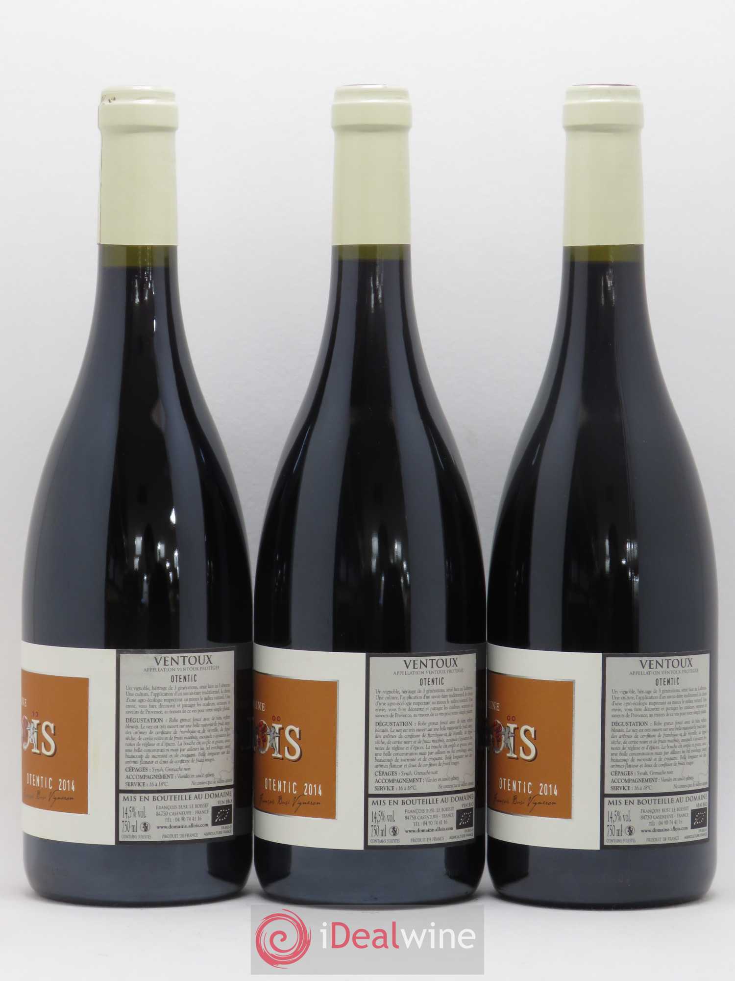 Ventoux Otentic Alloïs (sans prix de réserve) 2014 - Posten von 3 Flaschen - 1