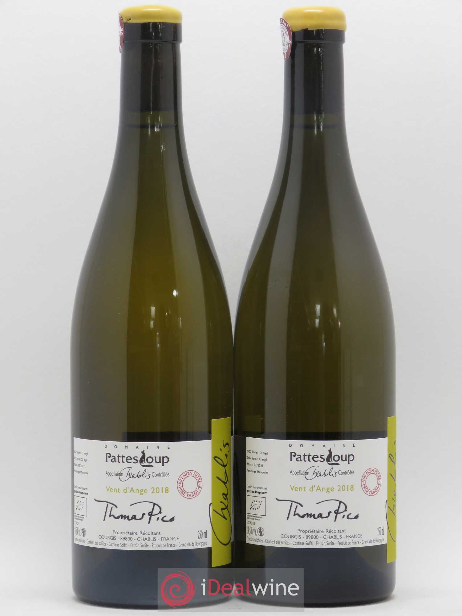 Chablis Vent d'Ange Pattes Loup (Domaine) (sans prix de réserve) 2018 - Lot de 2 bouteilles - 1