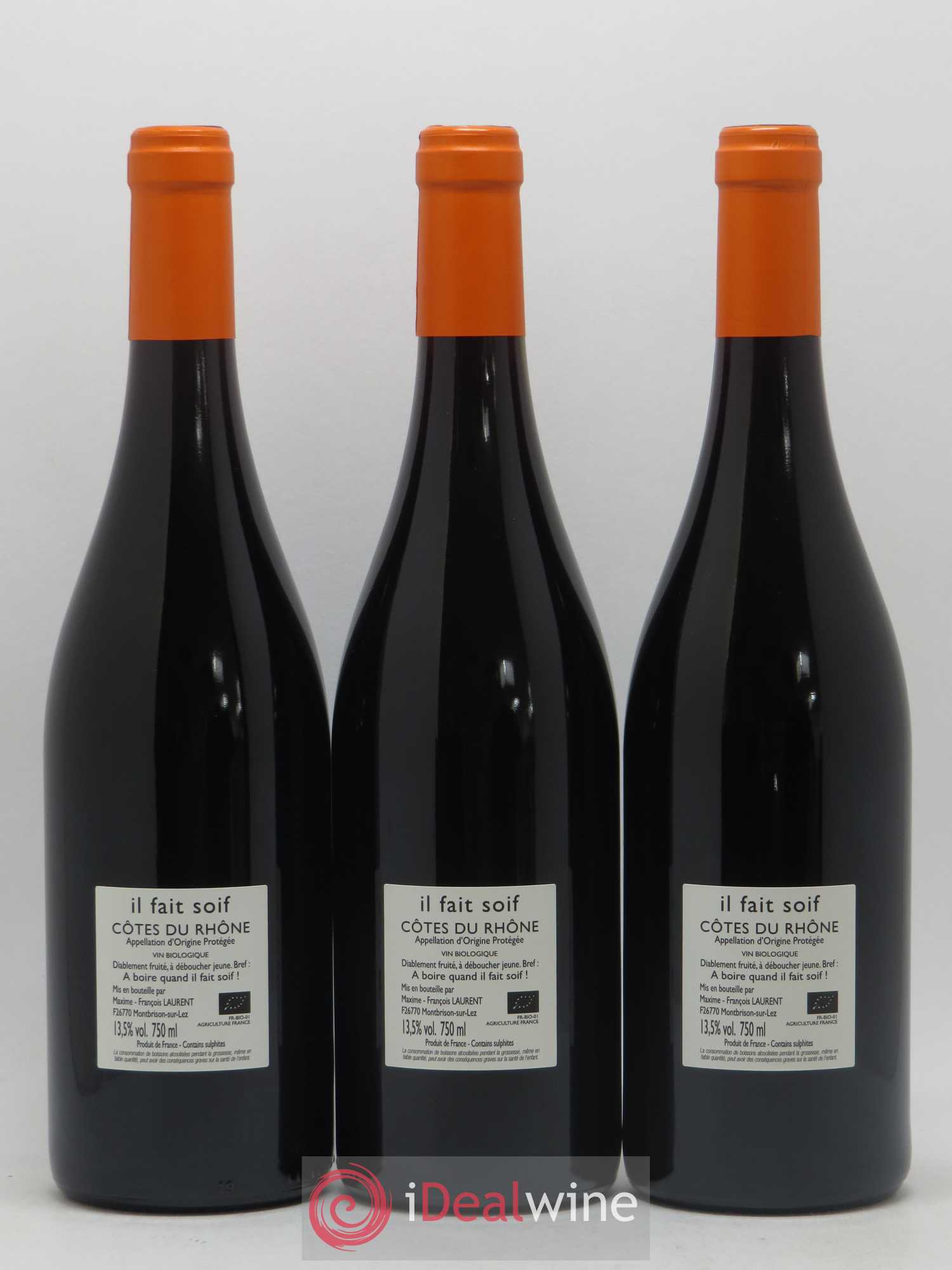 Côtes-du-Rhône Il Fait Soif Maxime-François Laurent (Gramenon) 2020 - Lot de 3 bouteilles - 1