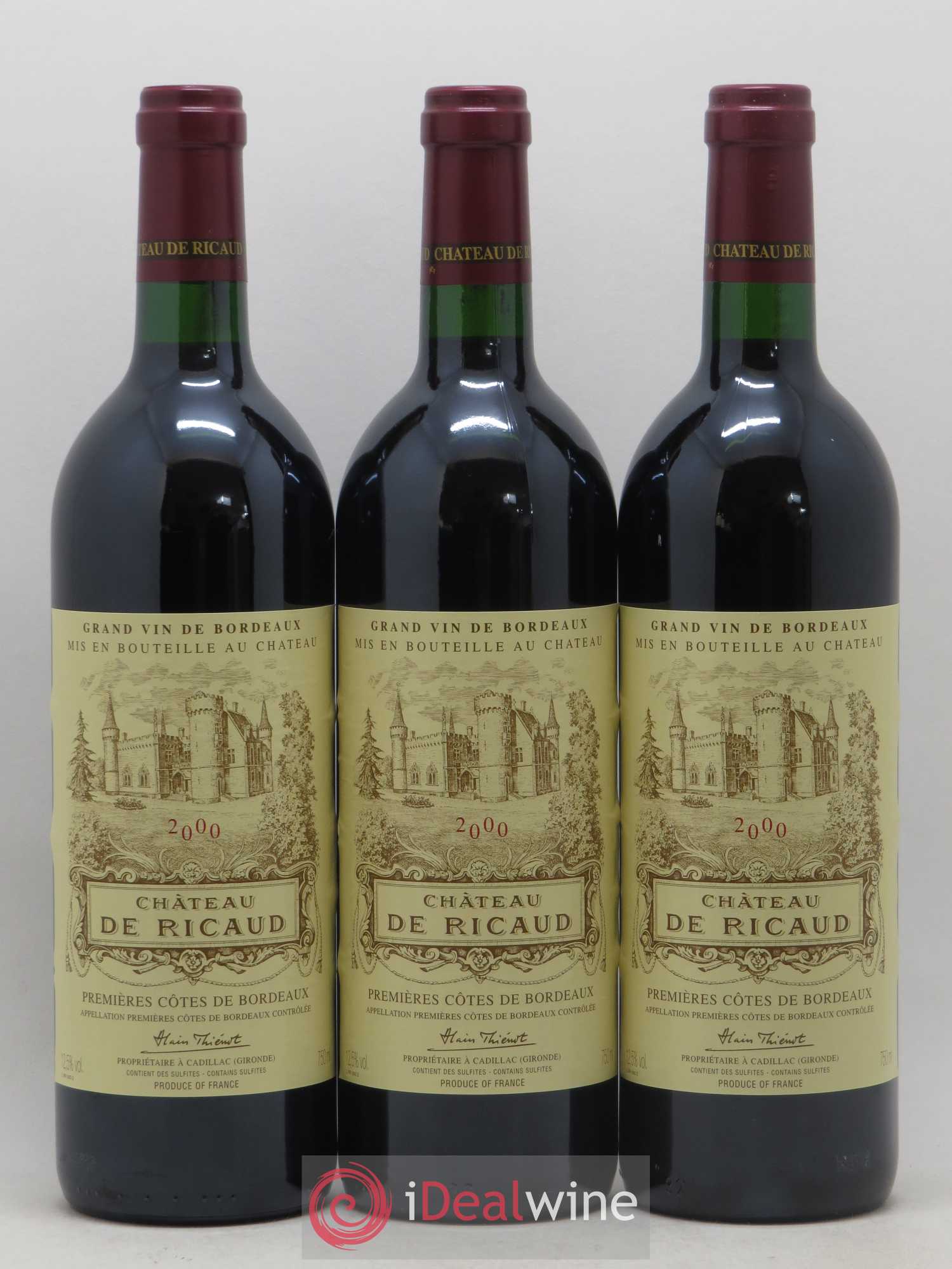 Premières-Côtes-de-Blaye (Blaye-Côtes-de-Bordeaux) Château de Ricaud (sans prix de réserve) 2000 - Lot de 3 bouteilles - 0