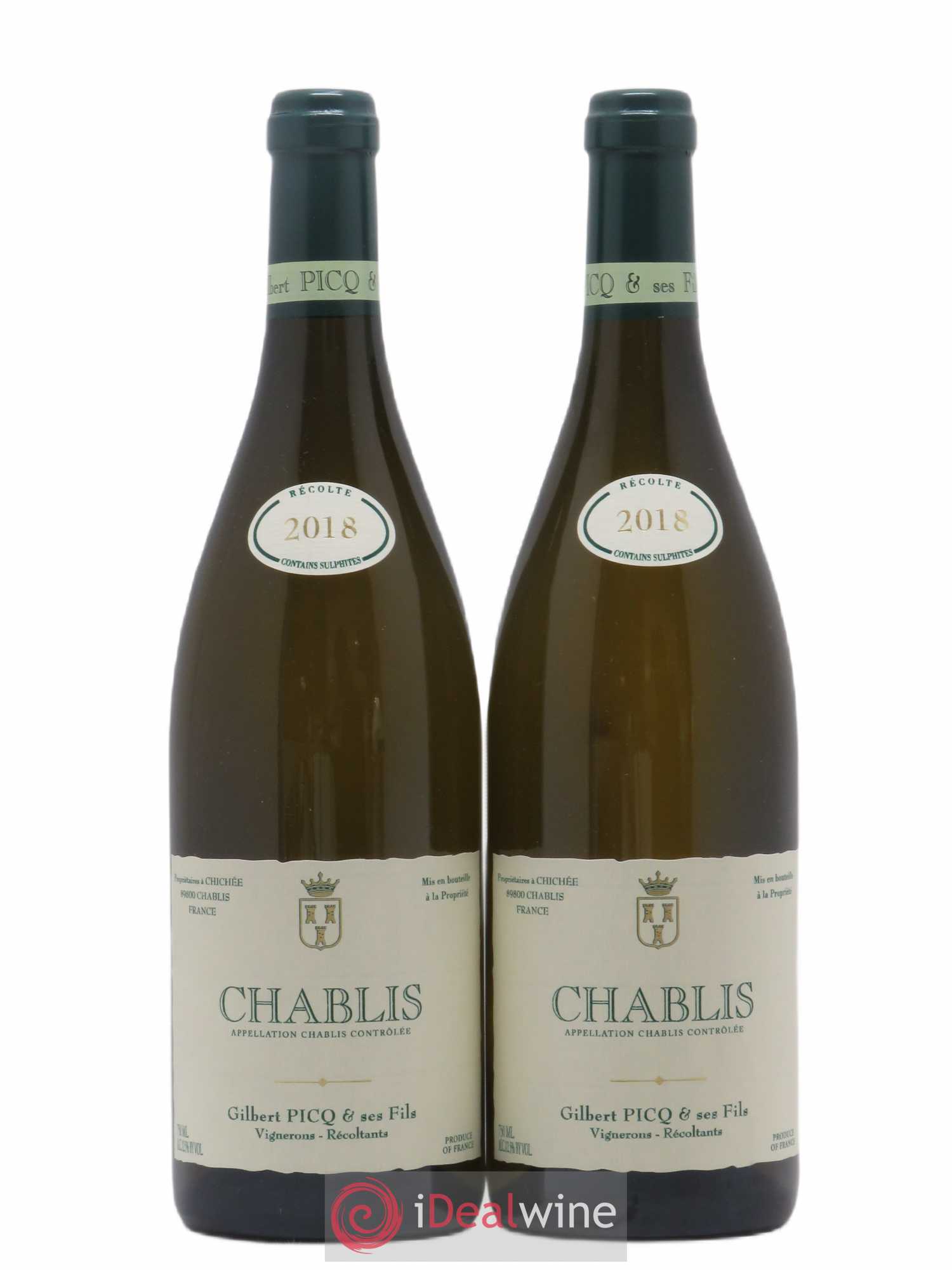 Chablis Gilbert Picq et Fils (sans prix de réserve) 2018 - Lot de 2 bouteilles - 0